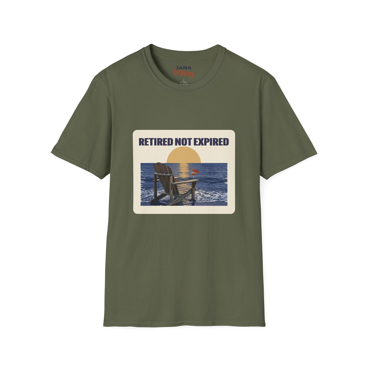 Retired Not Expired — Beach Chair Sunset Tee