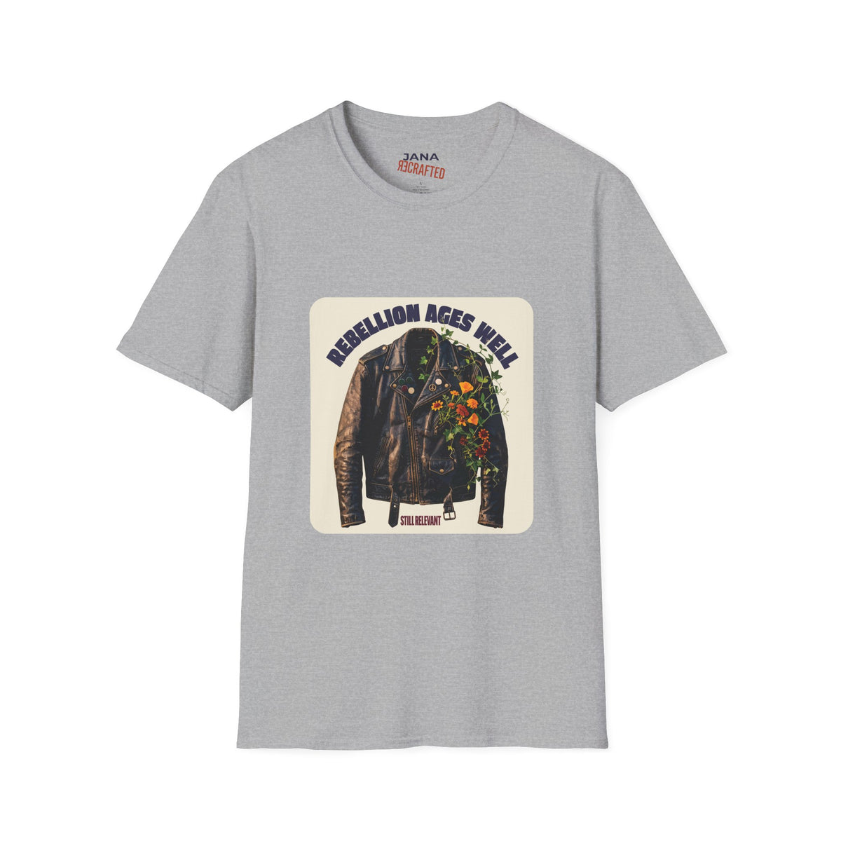 Rebellion Ages Well — Leather Jacket Wildflower Tee