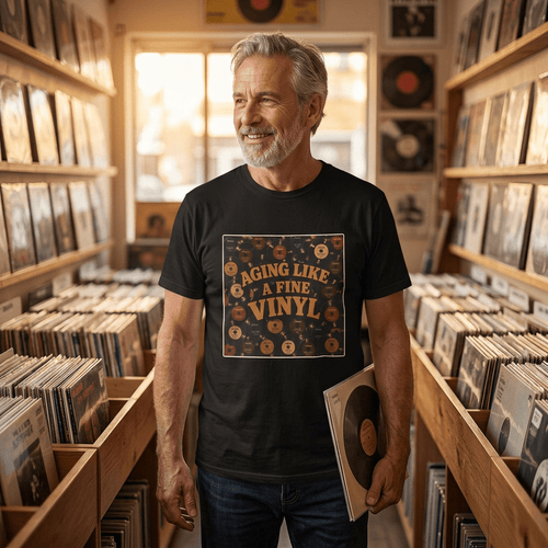 Aging Like a Fine Vinyl T-Shirt — Retro Vinyl Record Music Tee - Jana Recrafted
