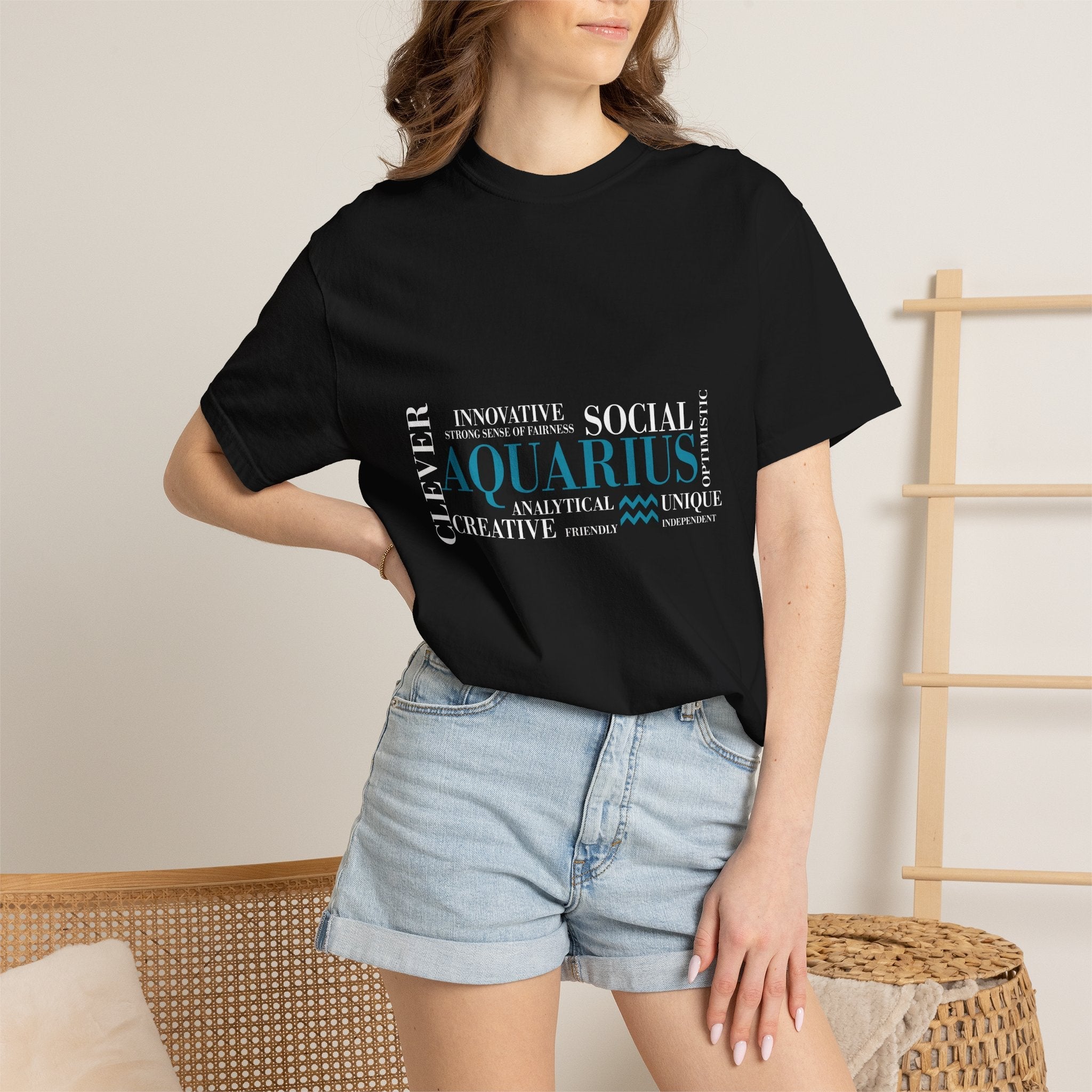 Aquarius Zodiac Word Cloud T-Shirt | Astrology Horoscope Tee - Jana Recrafted