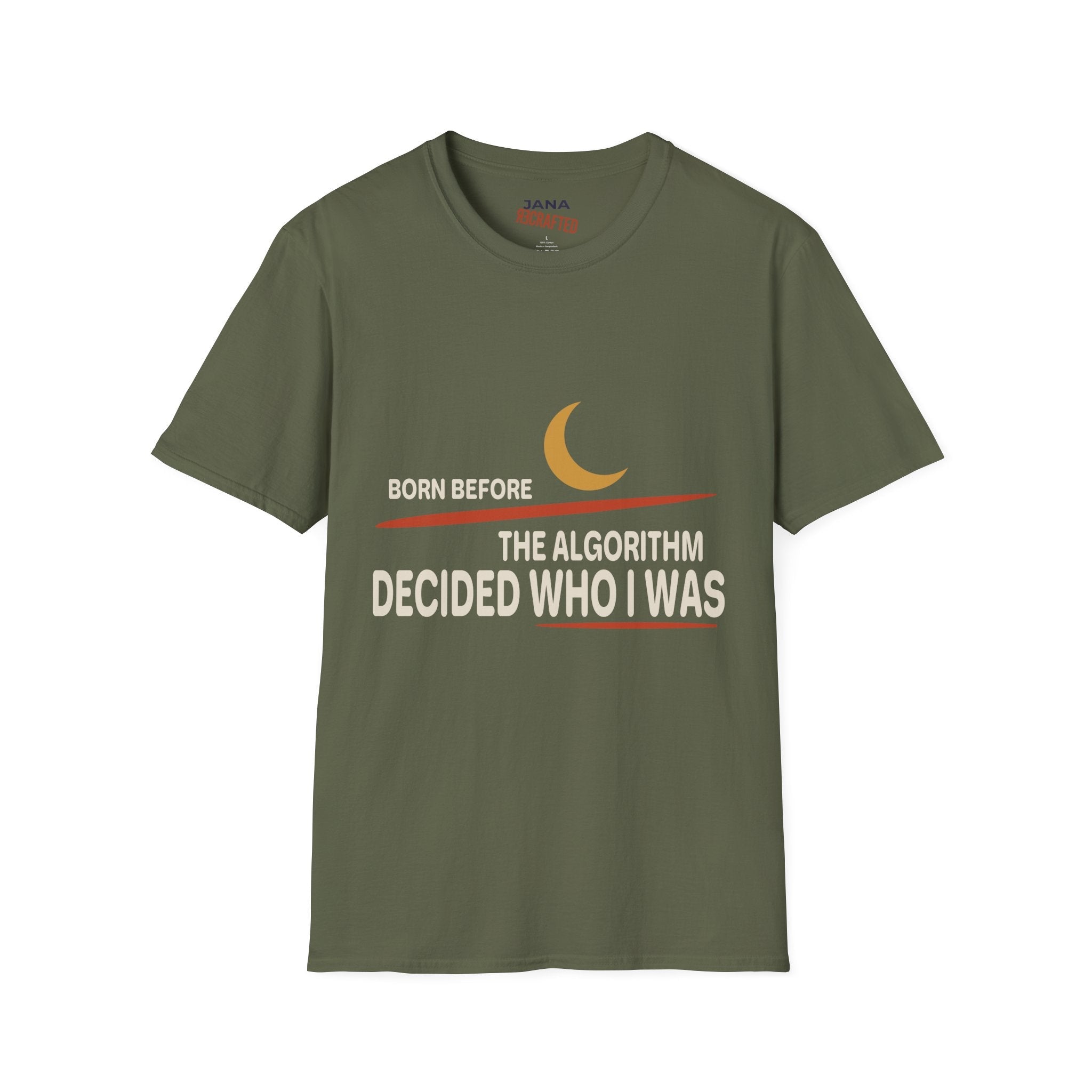 Born Before the Algorithm T‑Shirt — Retro Moon Graphic Tee - Jana Recrafted