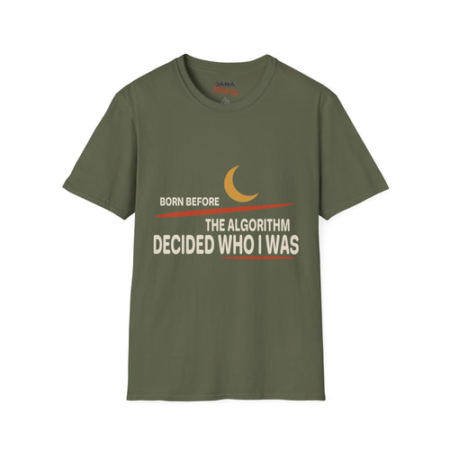 Born Before the Algorithm T‑Shirt — Retro Moon Graphic Tee - Jana Recrafted
