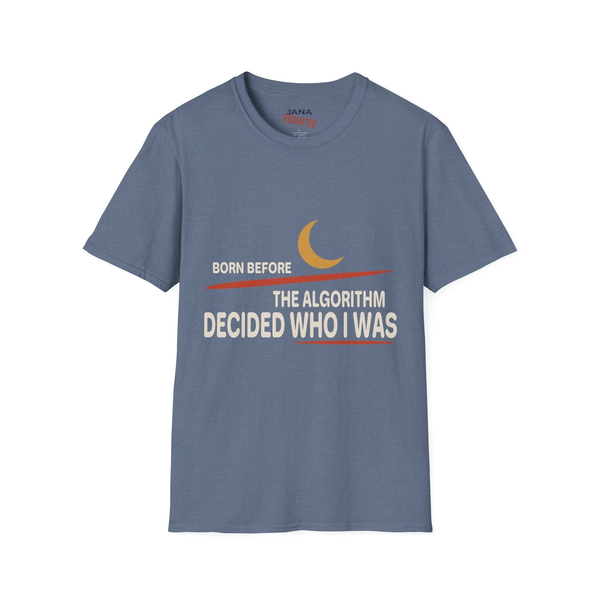 Born Before the Algorithm T‑Shirt — Retro Moon Graphic Tee - Jana Recrafted