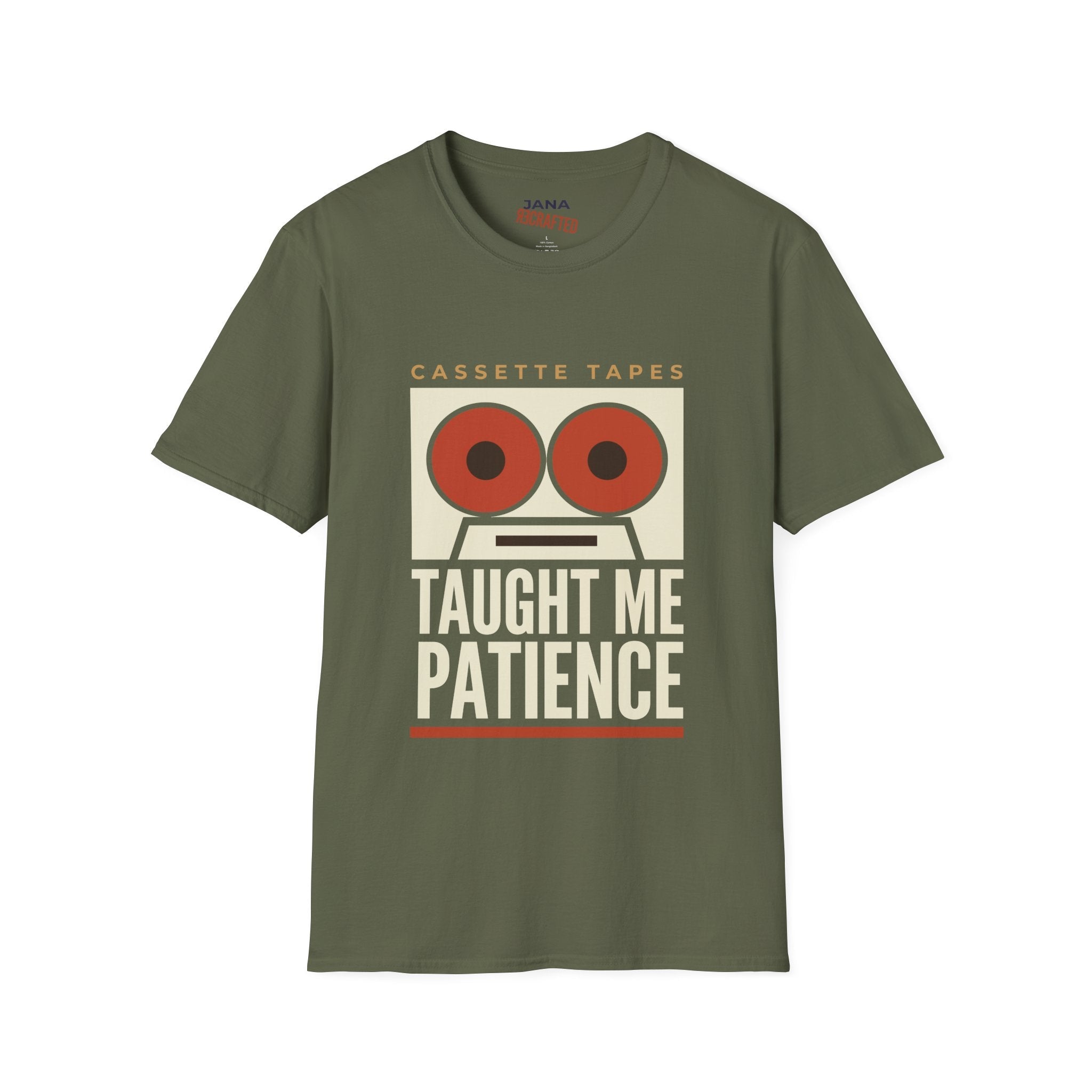 Cassette Tapes T-Shirt — "Cassette Tapes Taught Me Patience" Retro Vintage Music Tee - Jana Recrafted