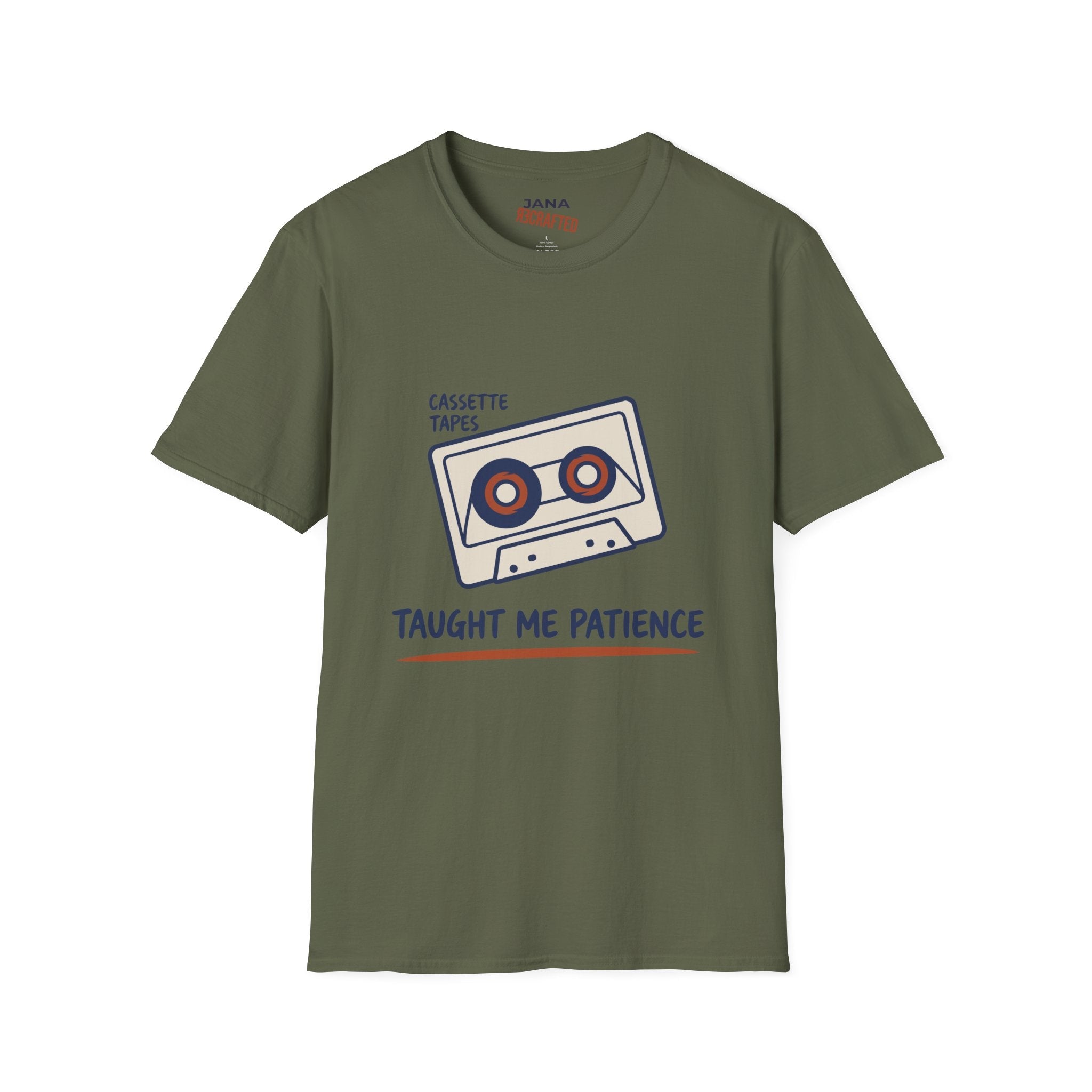 Cassette Tapes T-Shirt — Retro Music Tee "Cassette Tapes Taught Me Patience" - Jana Recrafted