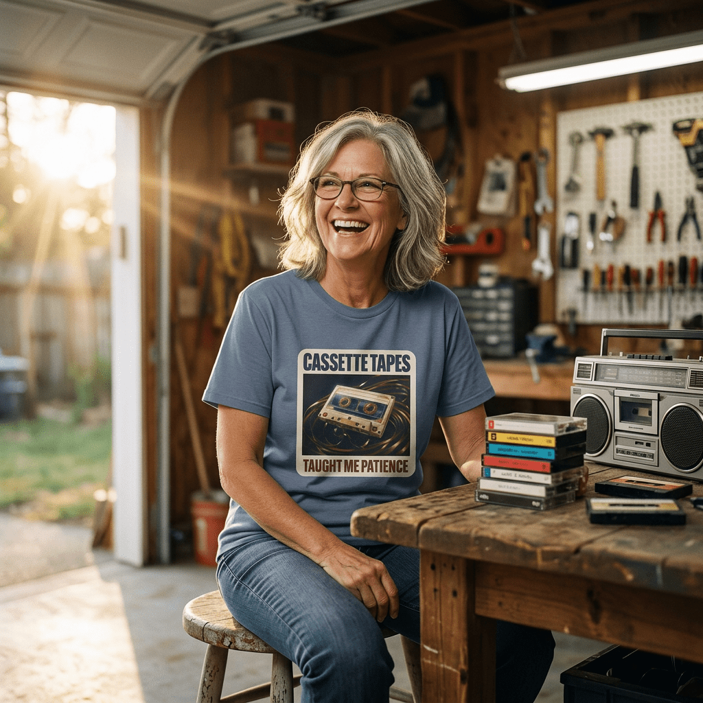 Cassette Tapes Taught Me Patience | Retro Mixtape Nostalgia T-Shirt - Jana Recrafted
