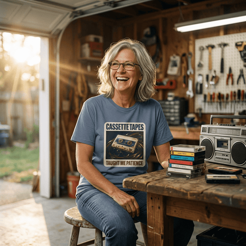 Cassette Tapes Taught Me Patience | Retro Mixtape Nostalgia T-Shirt - Jana Recrafted