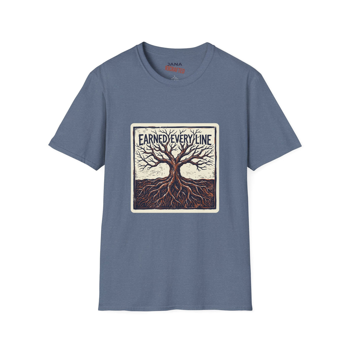Earned Every Line T-Shirt | Vintage Woodcut Tree Graphic Tee - Jana Recrafted