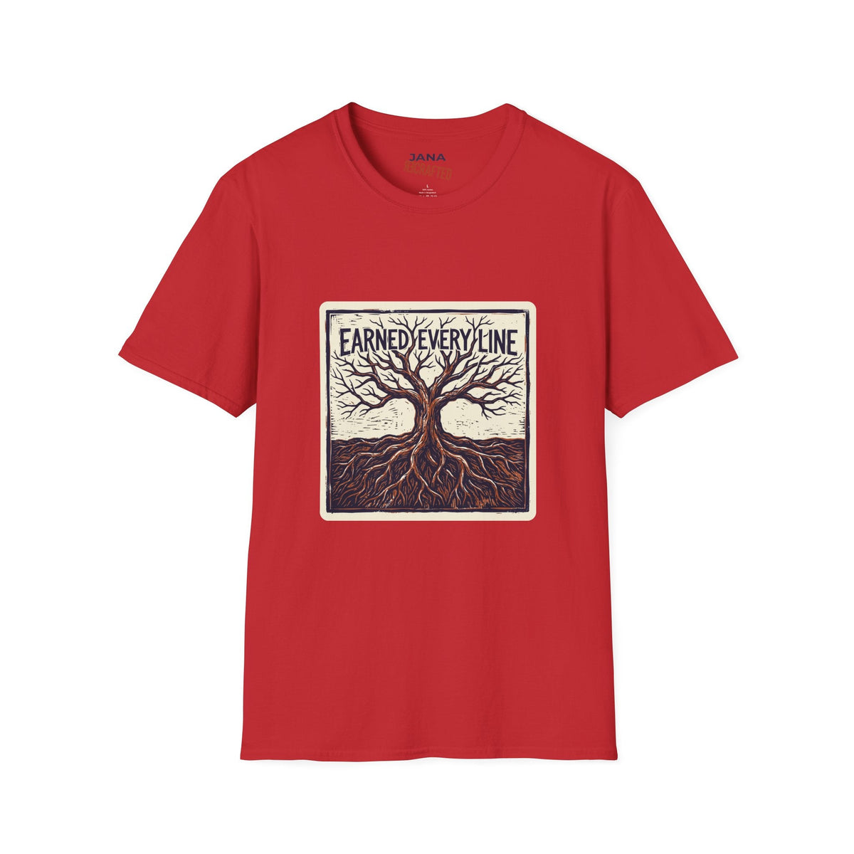 Earned Every Line T-Shirt | Vintage Woodcut Tree Graphic Tee - Jana Recrafted
