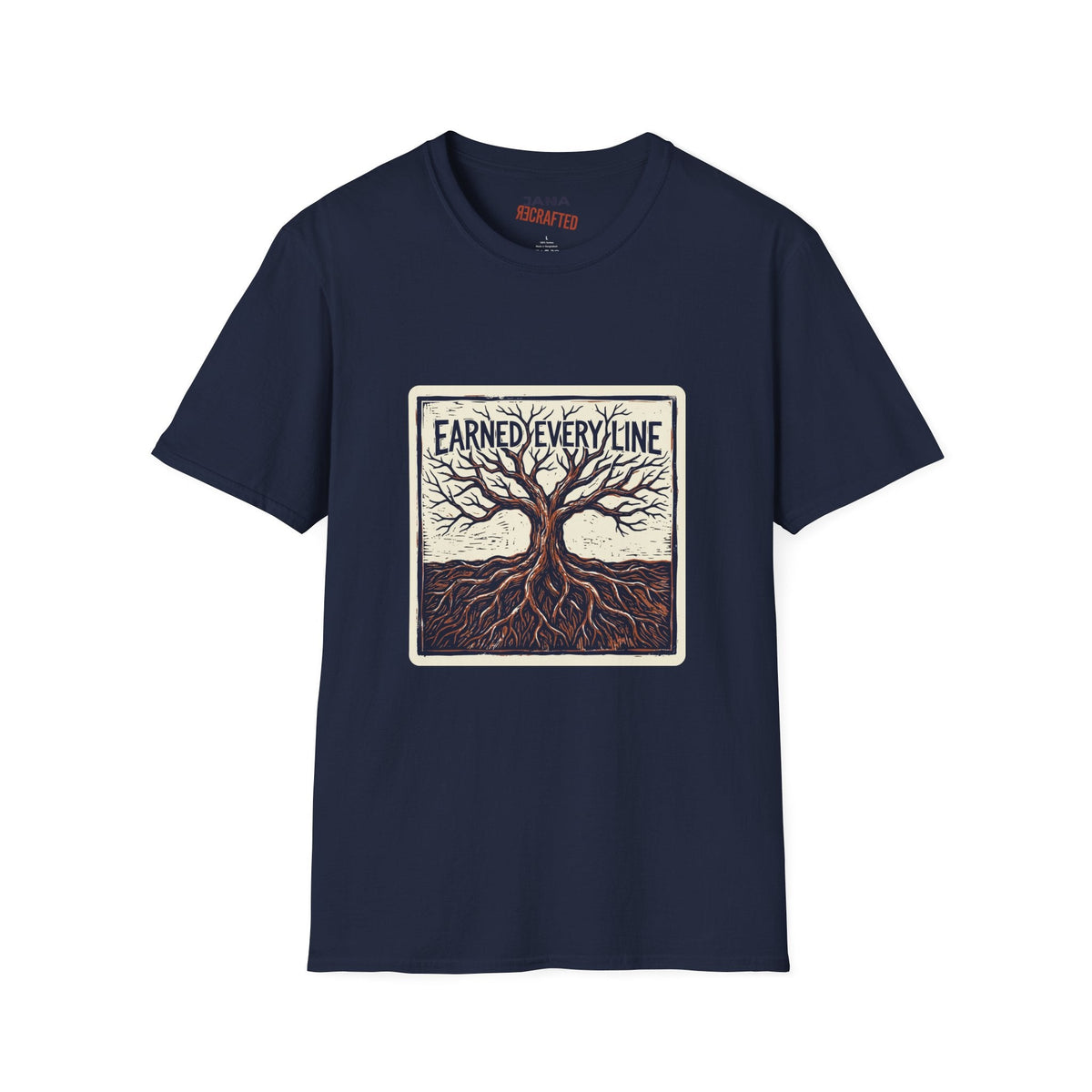Earned Every Line T-Shirt | Vintage Woodcut Tree Graphic Tee - Jana Recrafted