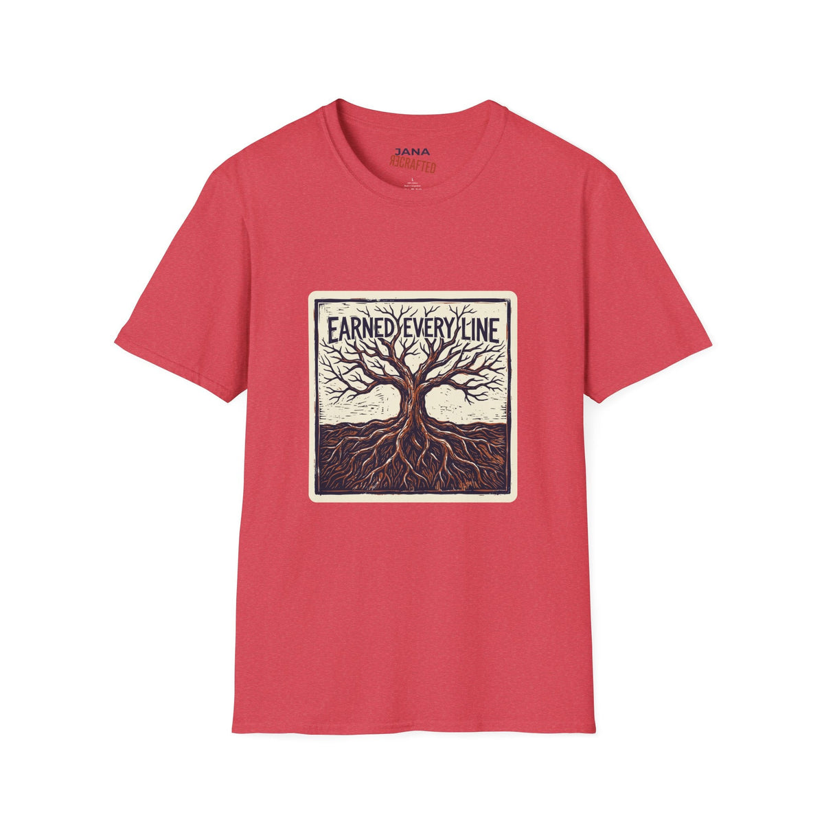 Earned Every Line T-Shirt | Vintage Woodcut Tree Graphic Tee - Jana Recrafted