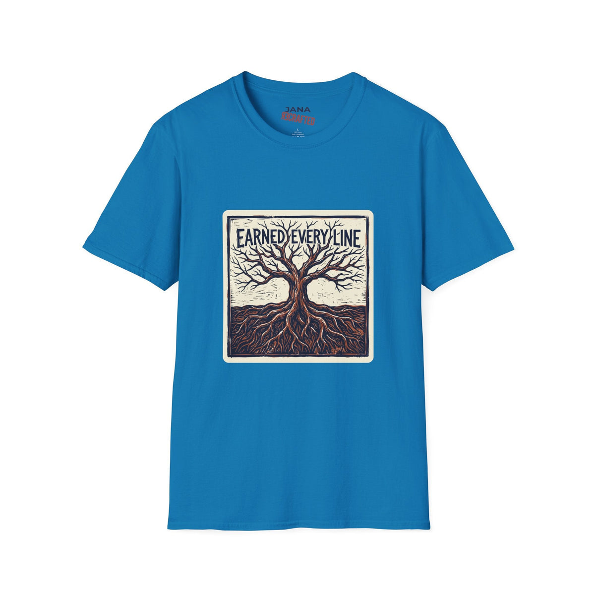 Earned Every Line T-Shirt | Vintage Woodcut Tree Graphic Tee - Jana Recrafted