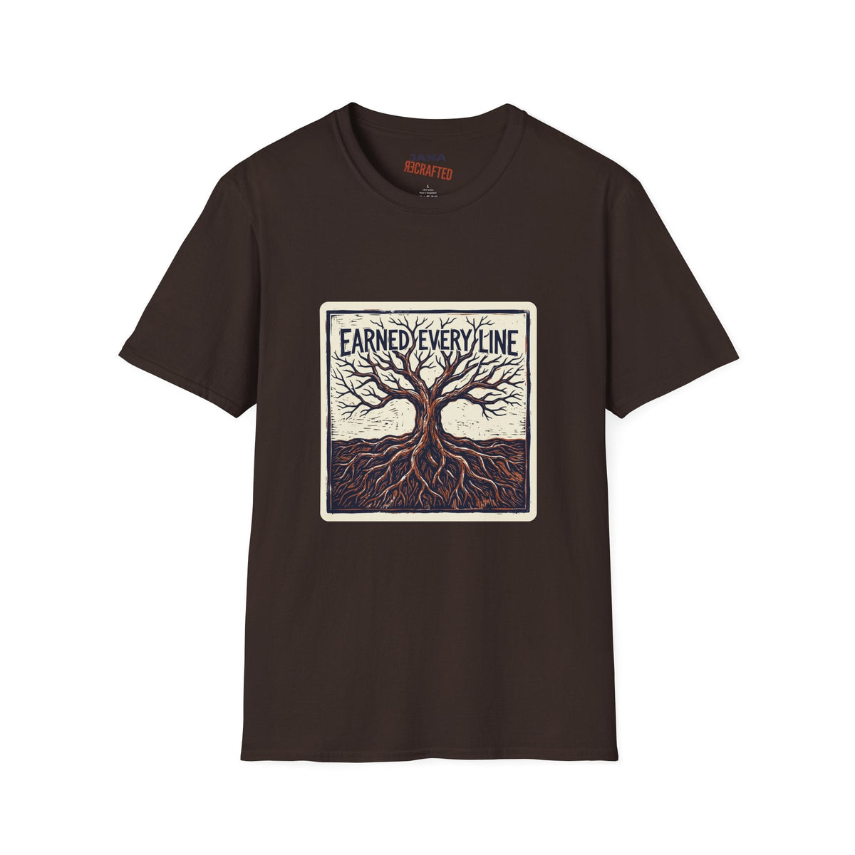 Earned Every Line T-Shirt | Vintage Woodcut Tree Graphic Tee - Jana Recrafted