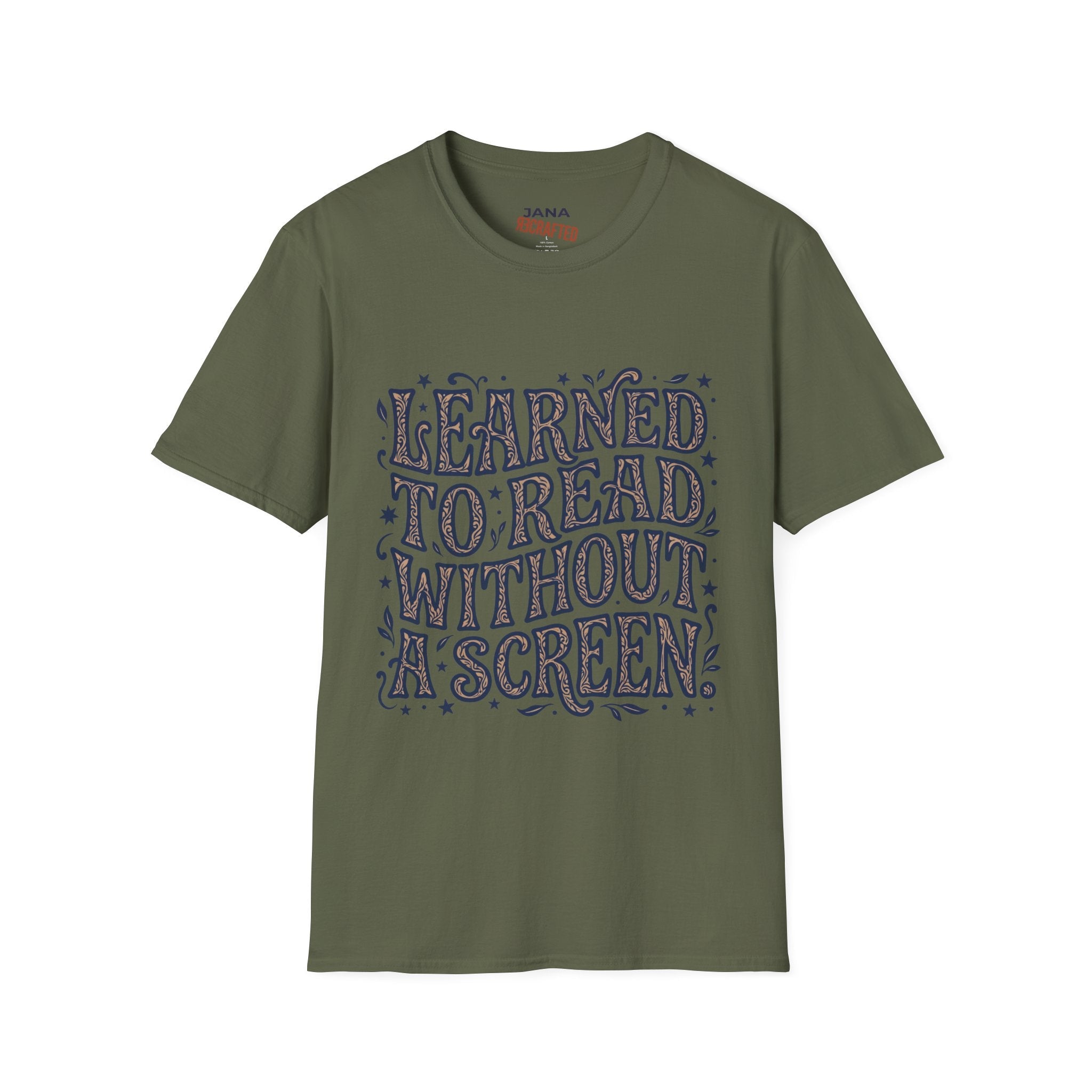 I Learned to Read Without a Screen — Retro Psychedelic Script Tee - Jana Recrafted
