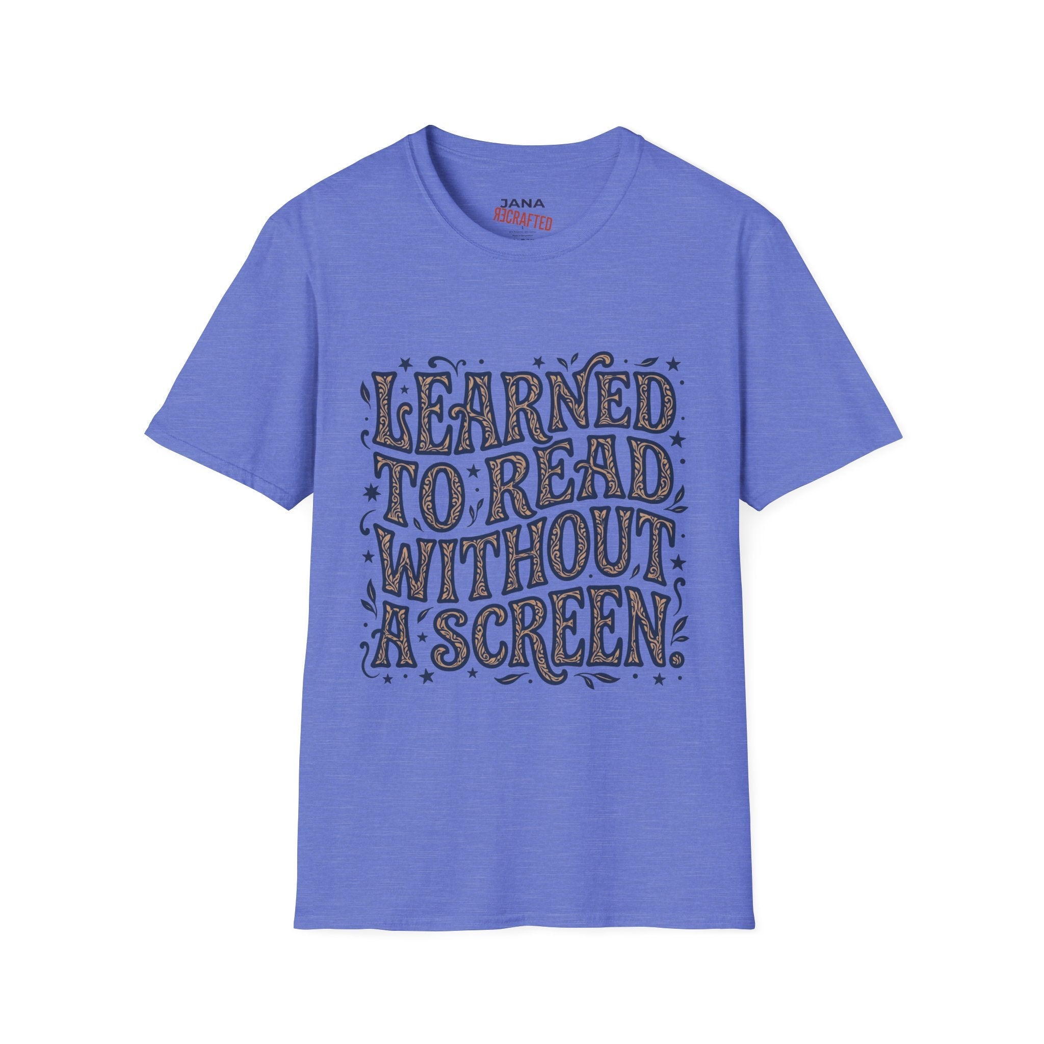 I Learned to Read Without a Screen — Retro Psychedelic Script Tee - Jana Recrafted