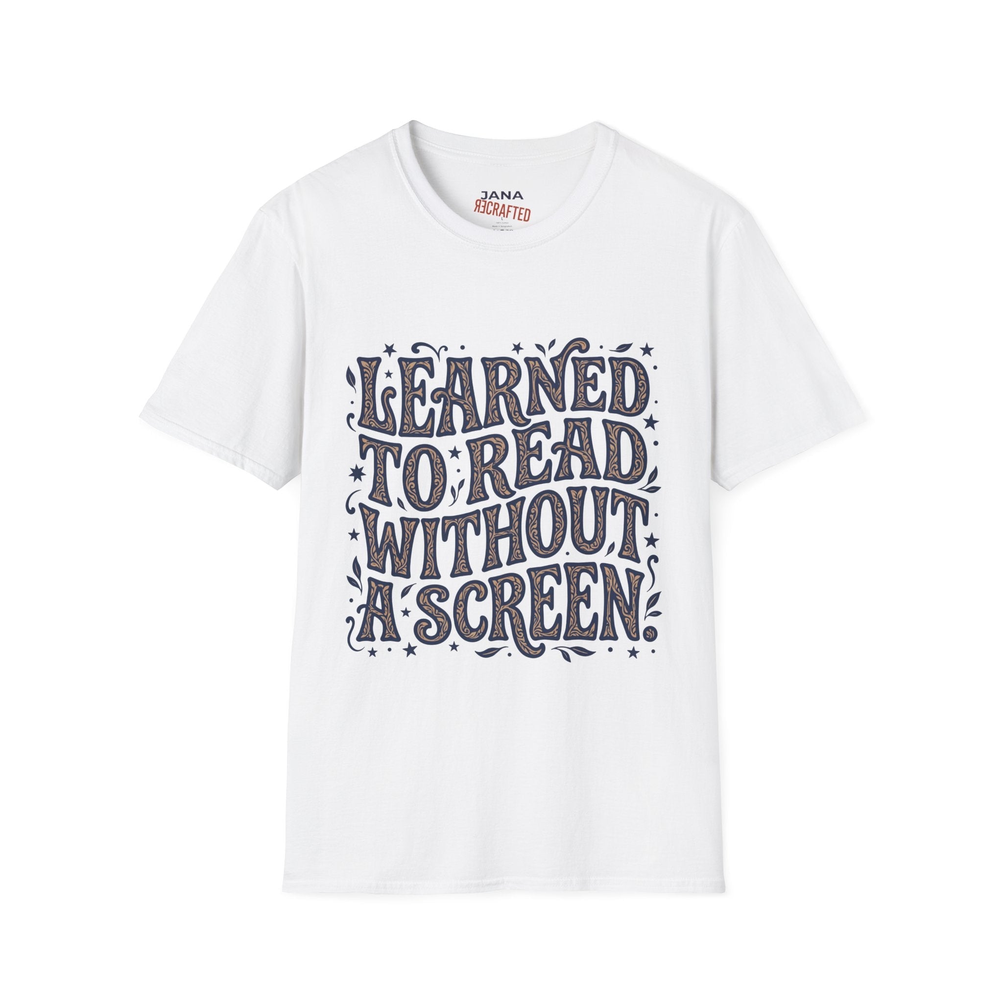 I Learned to Read Without a Screen — Retro Psychedelic Script Tee - Jana Recrafted