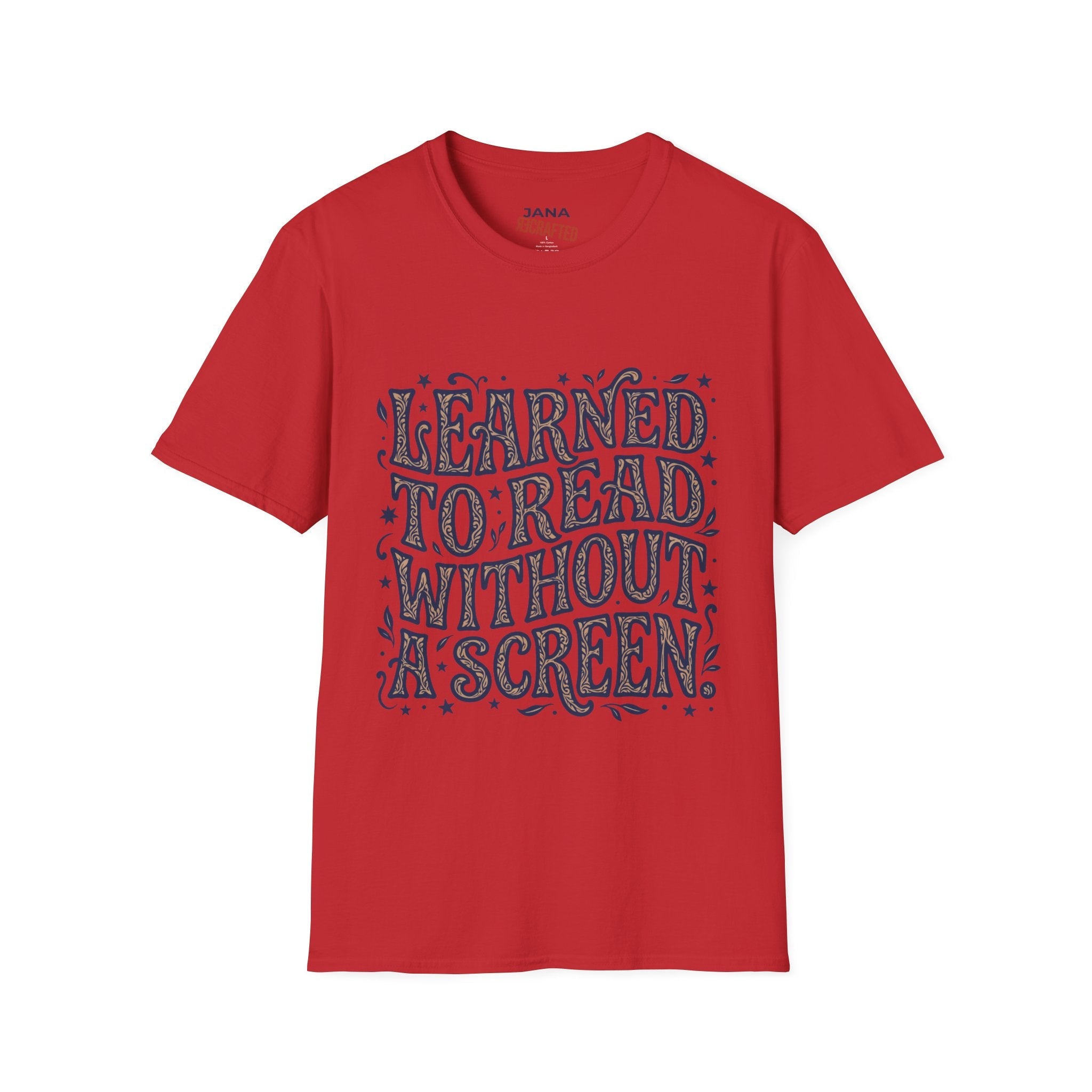 I Learned to Read Without a Screen — Retro Psychedelic Script Tee - Jana Recrafted