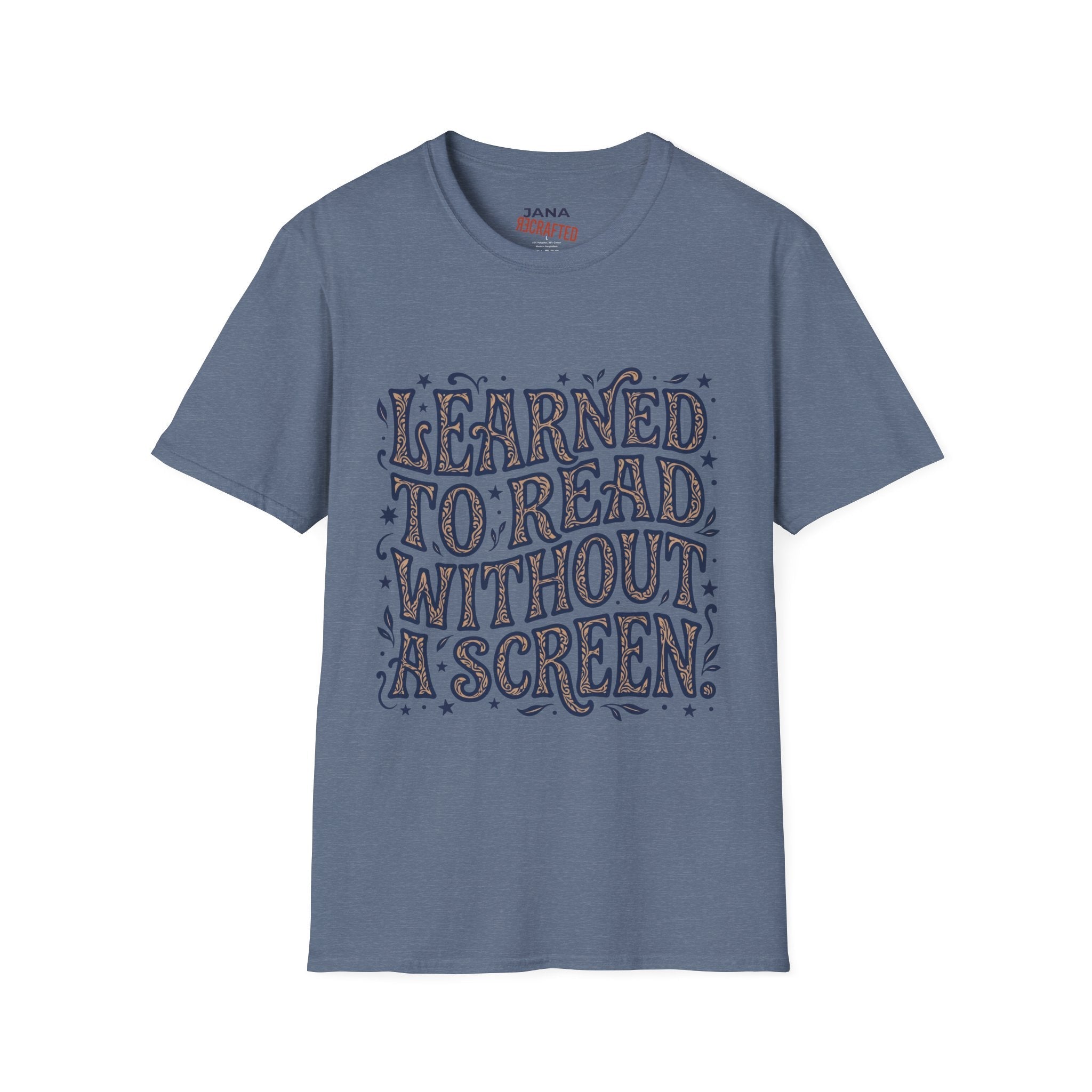 I Learned to Read Without a Screen — Retro Psychedelic Script Tee - Jana Recrafted
