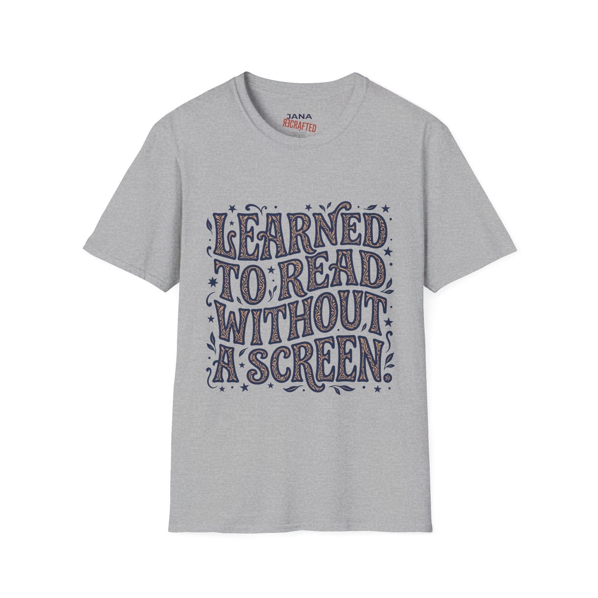 I Learned to Read Without a Screen — Retro Psychedelic Script Tee - Jana Recrafted