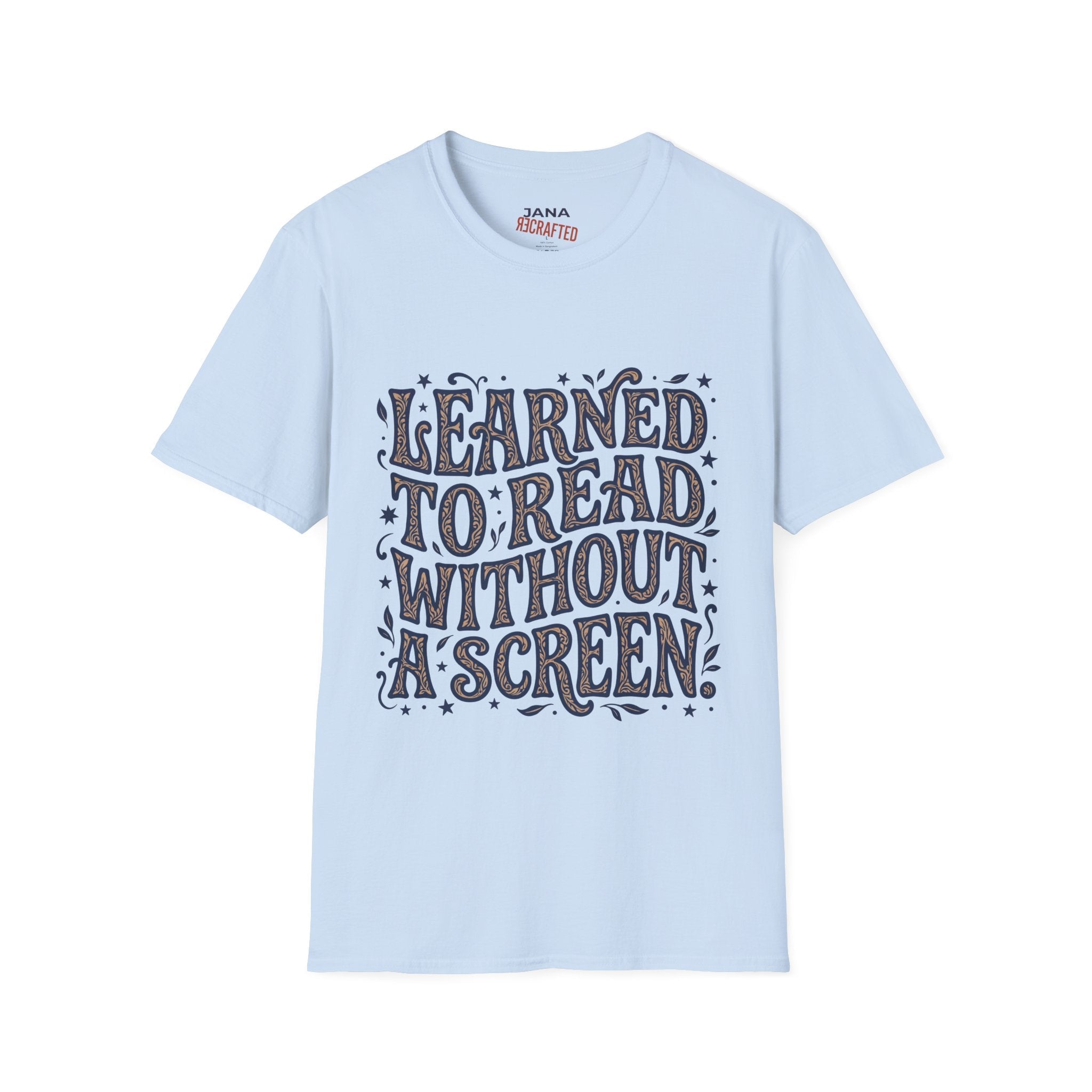 I Learned to Read Without a Screen — Retro Psychedelic Script Tee - Jana Recrafted