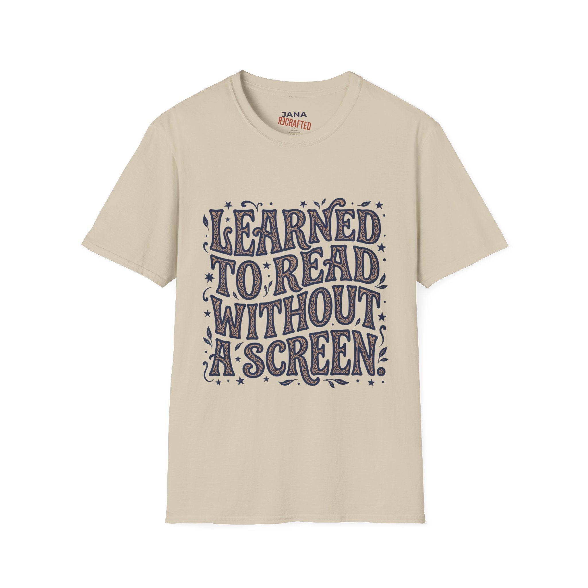 I Learned to Read Without a Screen — Retro Psychedelic Script Tee - Jana Recrafted