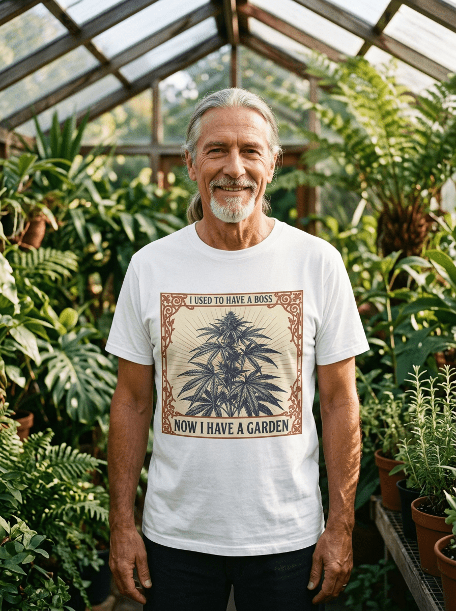 I Used to Have a Boss, Now I Have a Garden | Vintage Cannabis Plant Retirement T-Shirt - Jana Recrafted