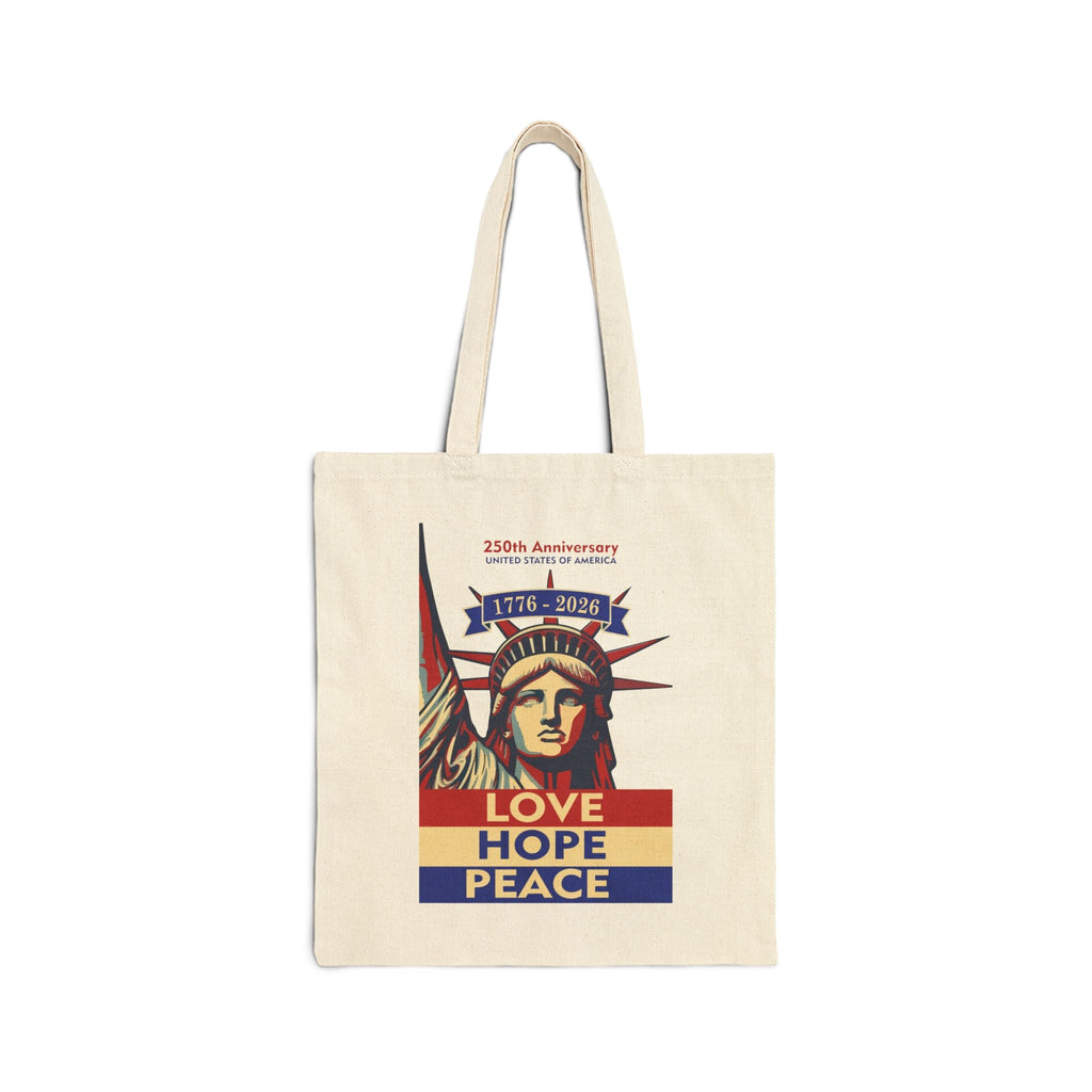 Liberty Tote Bag – Statue of Liberty “Love Hope Peace” Canvas Tote (250th Anniversary) - Jana Recrafted