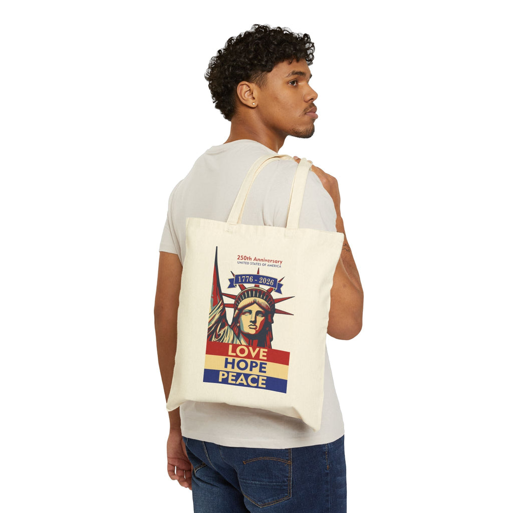 Liberty Tote Bag – Statue of Liberty “Love Hope Peace” Canvas Tote (250th Anniversary) - Jana Recrafted
