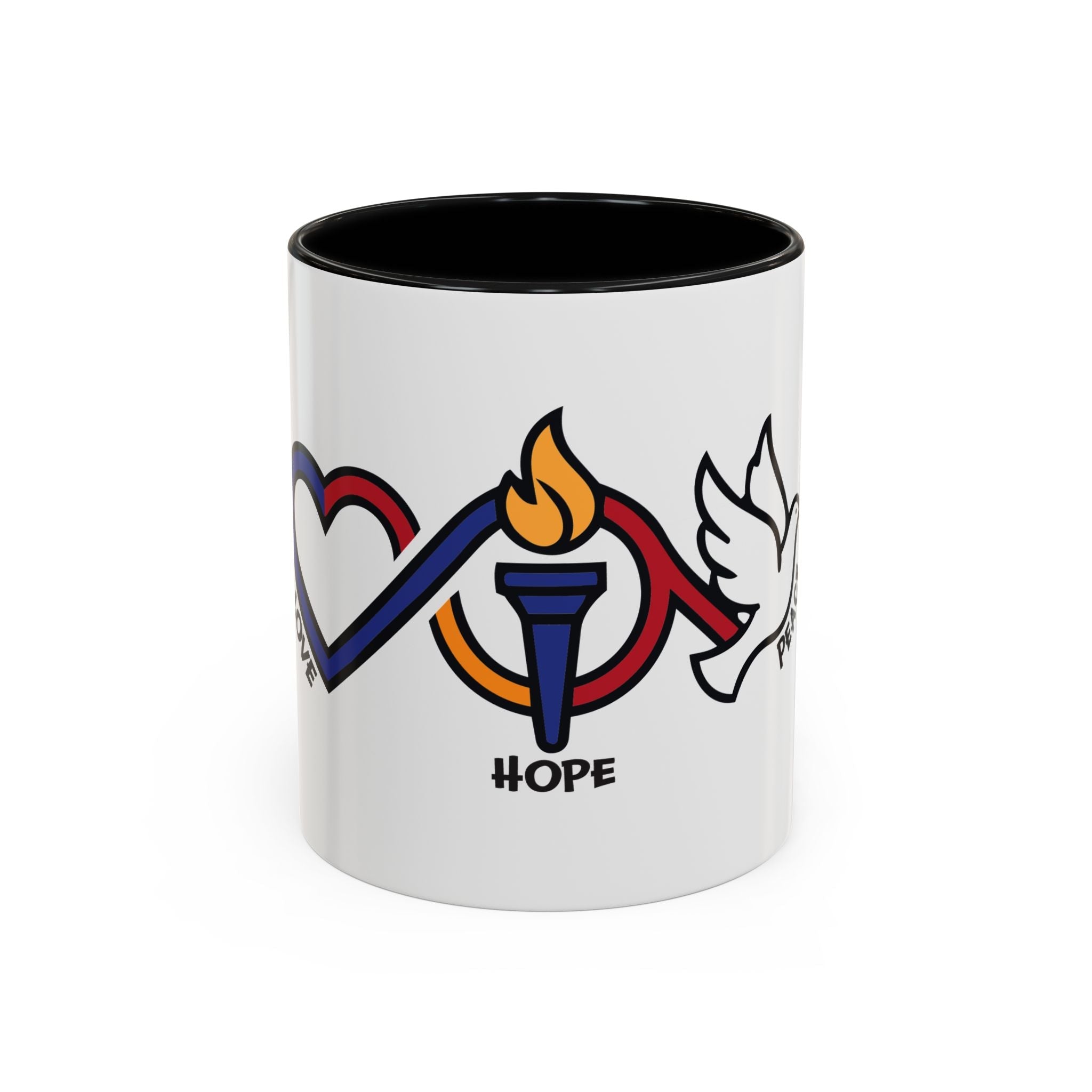 Love, Hope, & Peace Accent Coffee Mug – Inspirational 11/15oz Ceramic - Jana Recrafted
