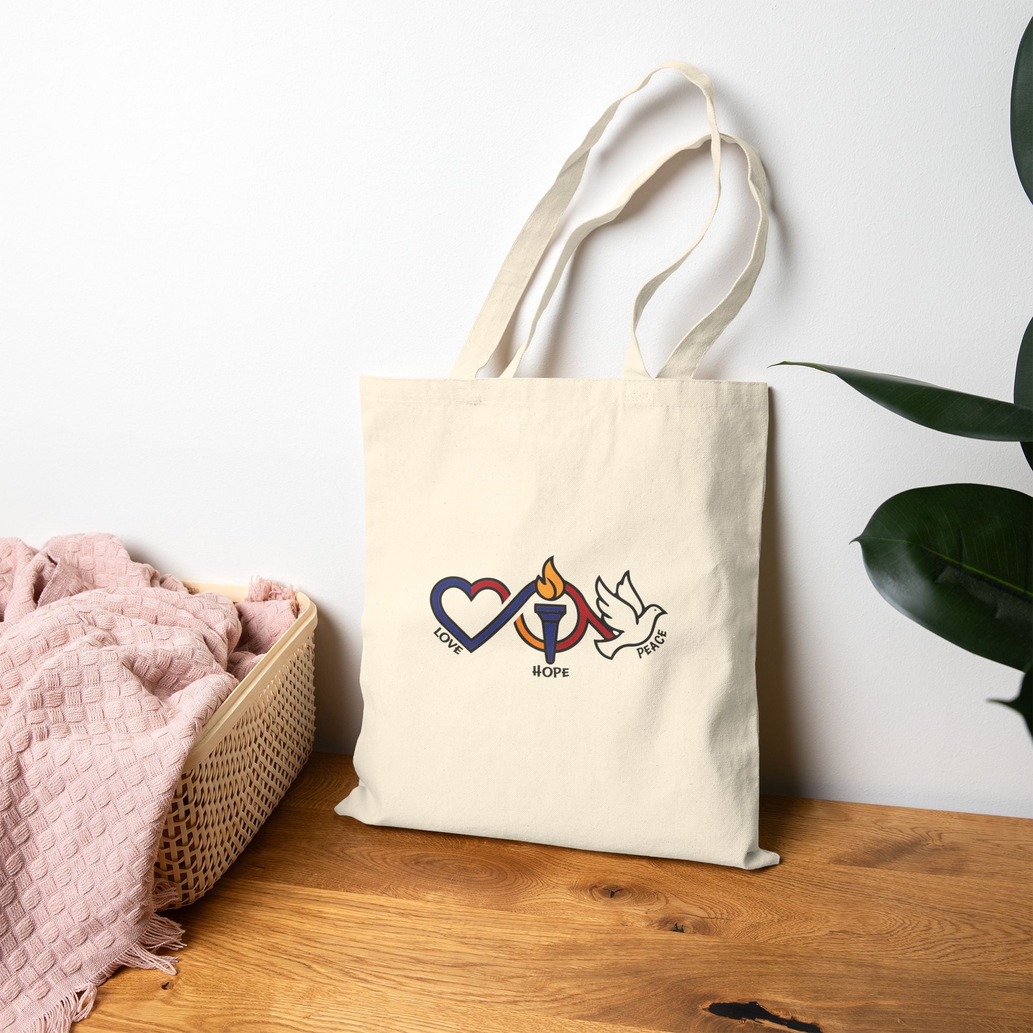 Love Hope Peace Canvas Tote — Cotton Reusable Grocery & Book Bag - Jana Recrafted