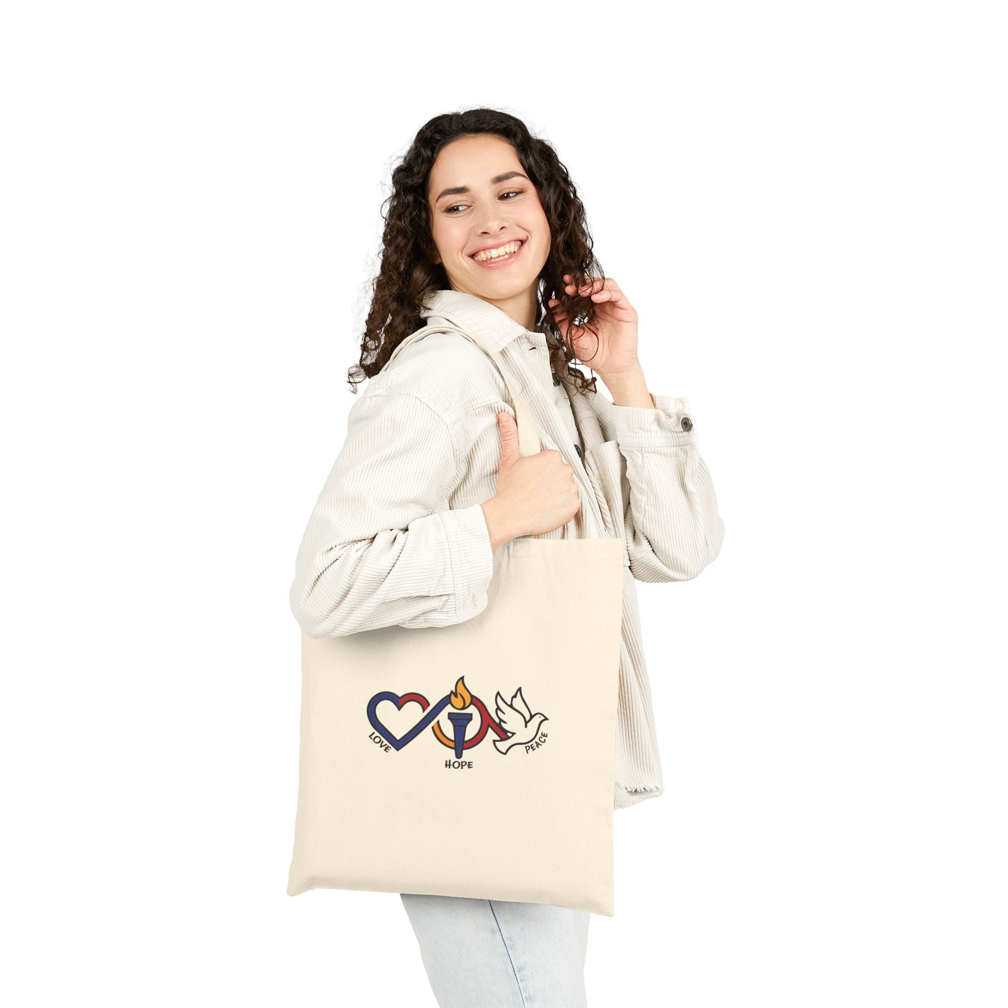 Love Hope Peace Canvas Tote — Cotton Reusable Grocery & Book Bag - Jana Recrafted