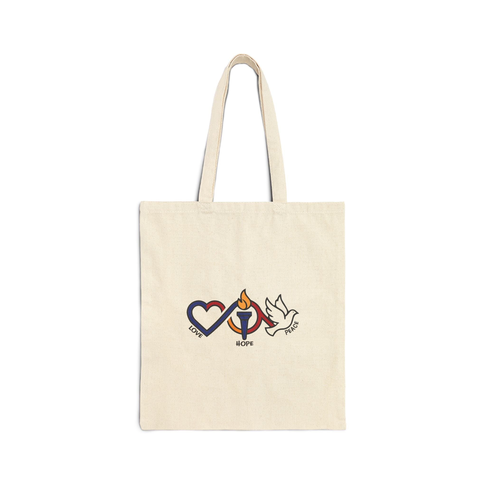 Love Hope Peace Canvas Tote — Cotton Reusable Grocery & Book Bag - Jana Recrafted