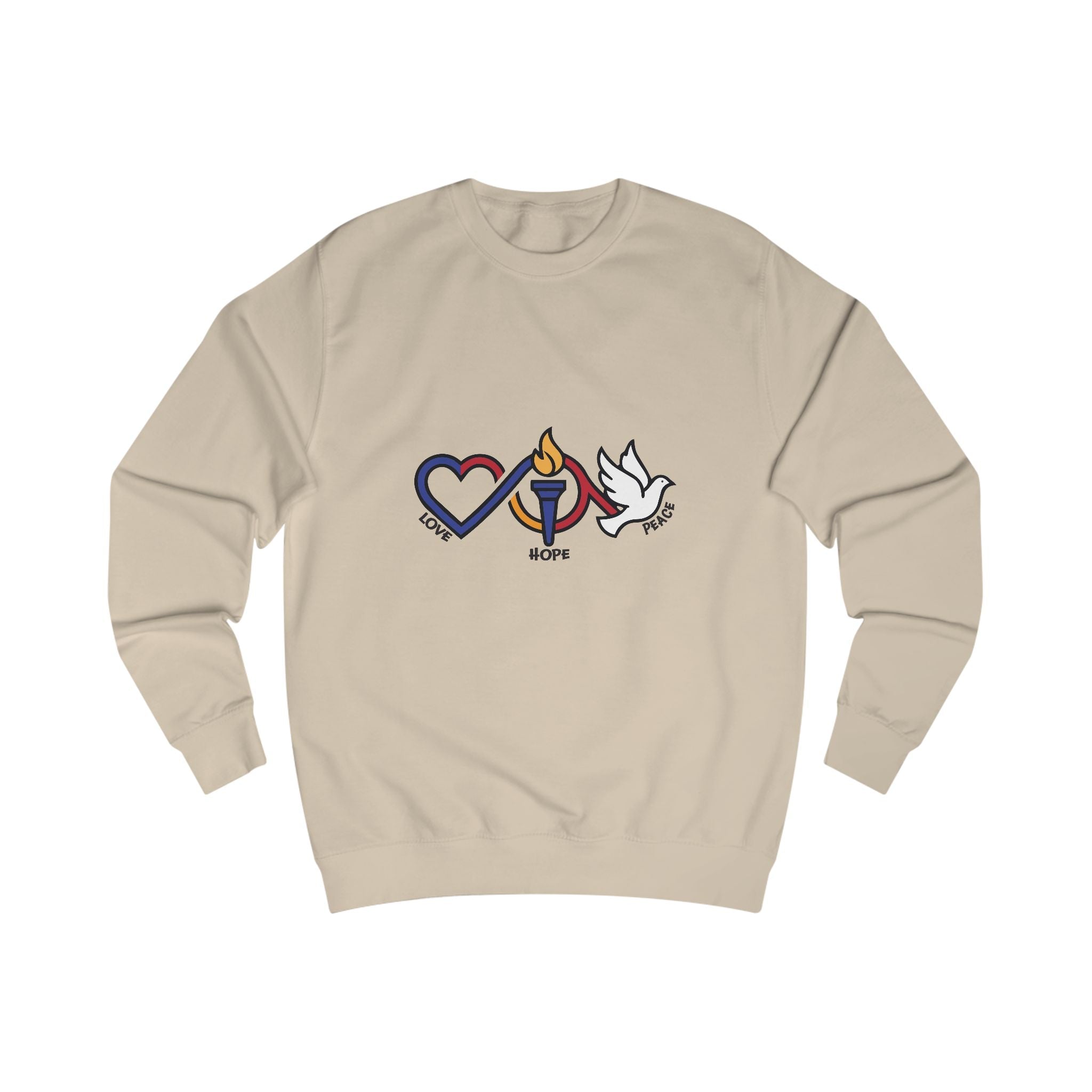 Love Hope Peace Sweatshirt — Heart, Candle & Dove Comfort Pullover - Jana Recrafted