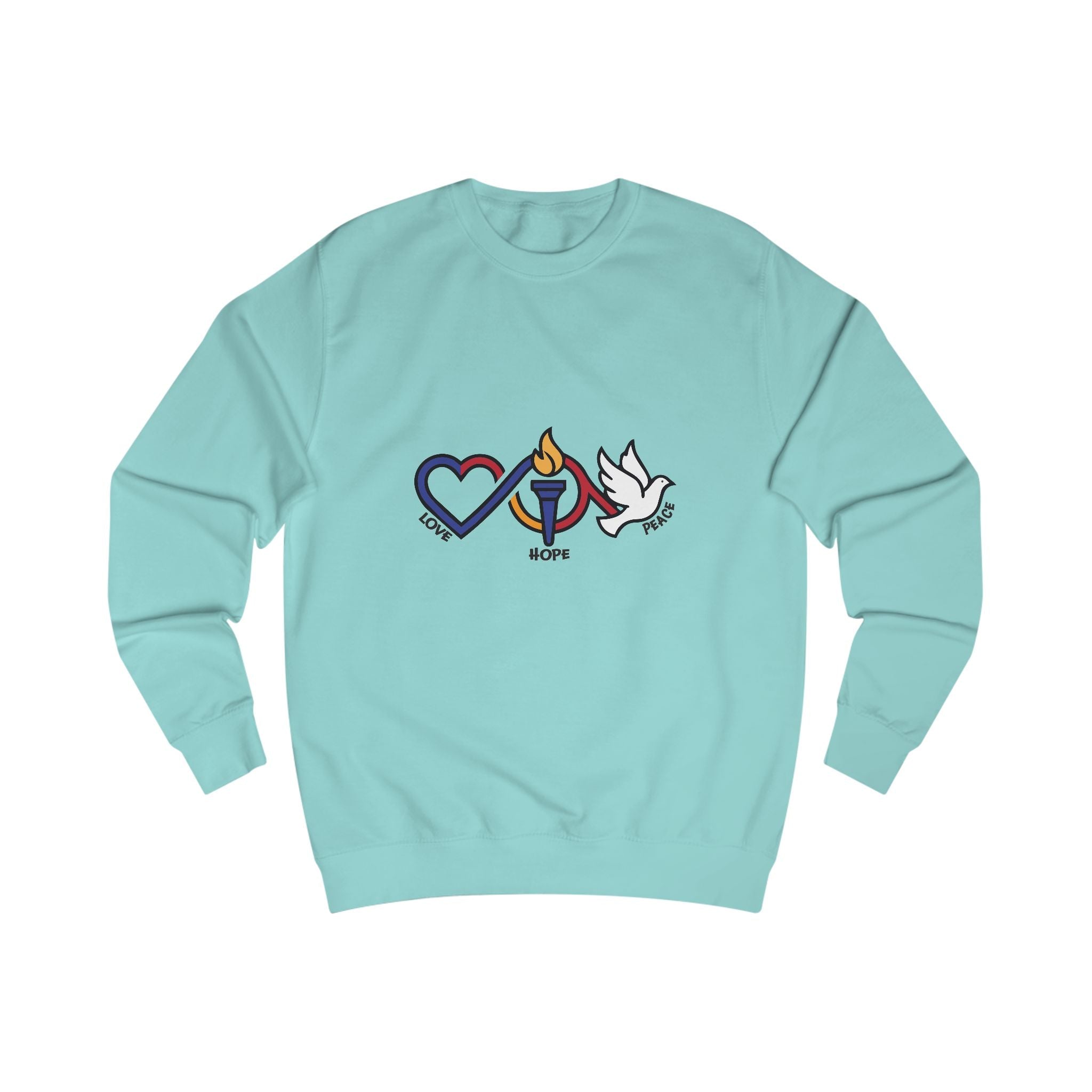 Love Hope Peace Sweatshirt — Heart, Candle & Dove Comfort Pullover - Jana Recrafted