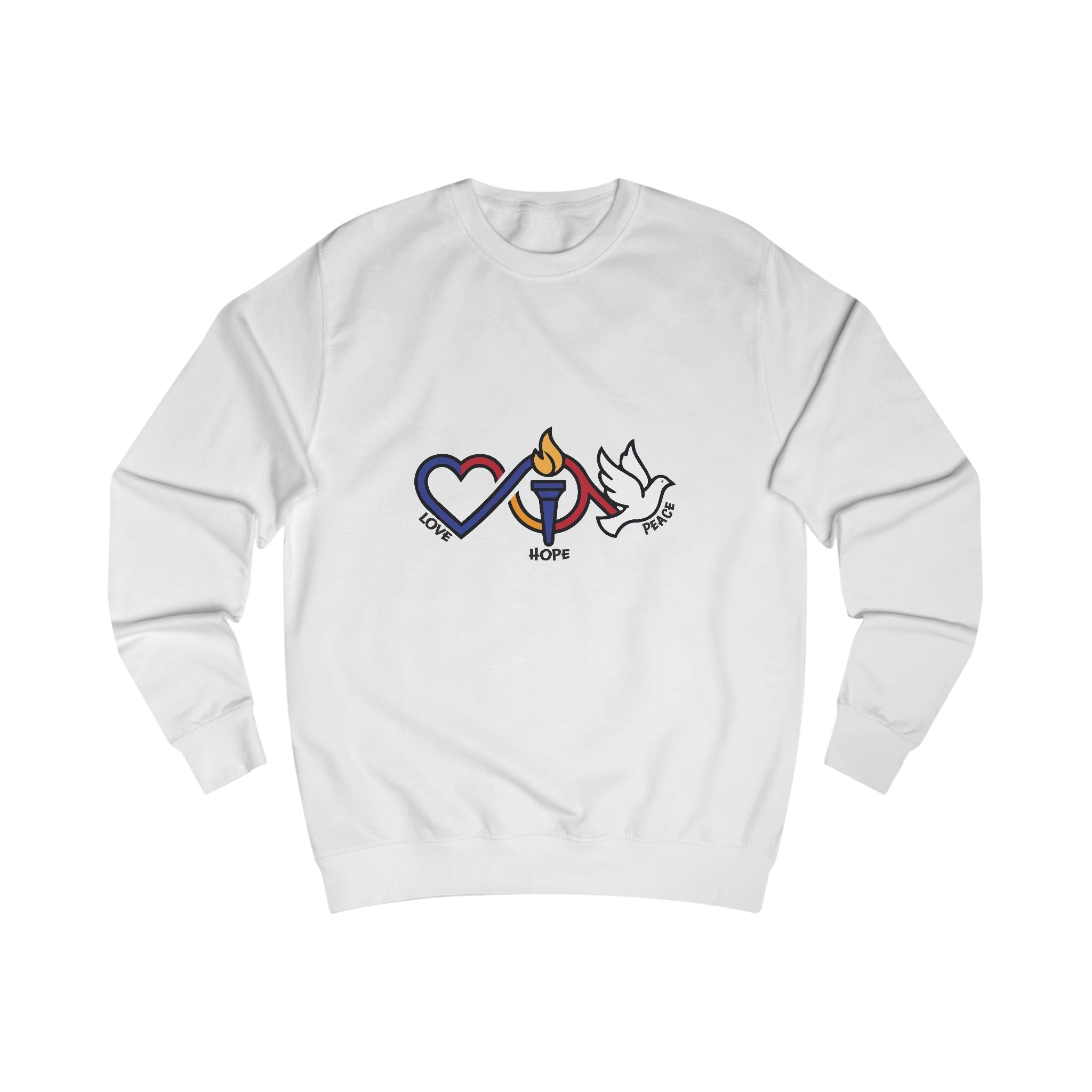 Love Hope Peace Sweatshirt — Heart, Candle & Dove Comfort Pullover - Jana Recrafted