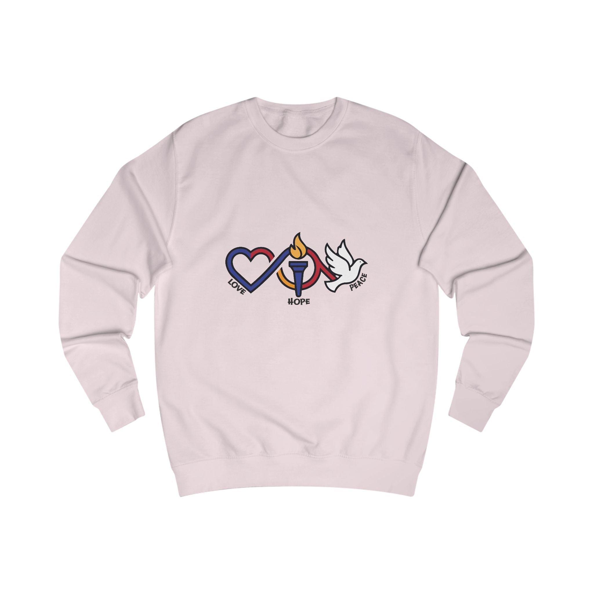 Love Hope Peace Sweatshirt — Heart, Candle & Dove Comfort Pullover - Jana Recrafted
