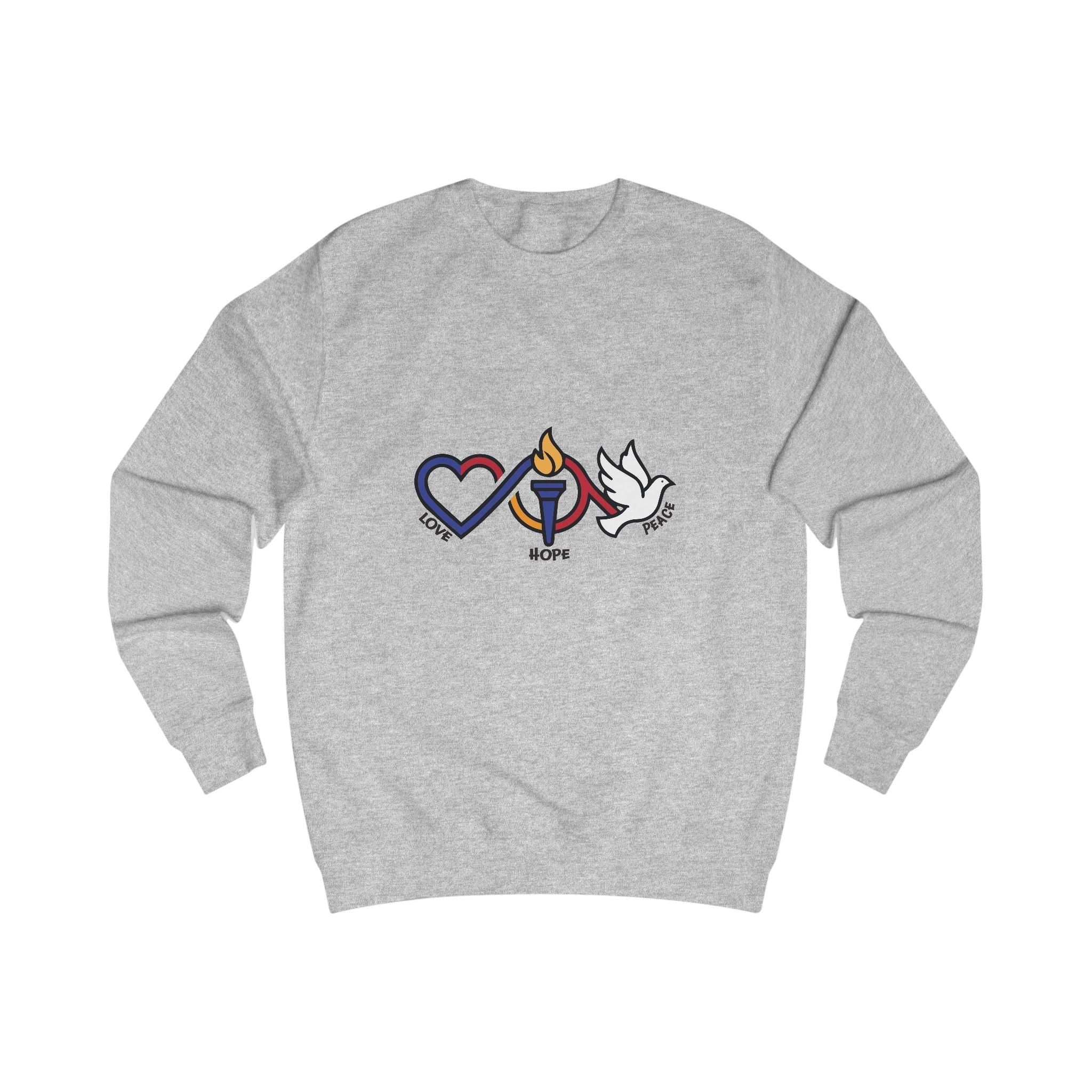 Love Hope Peace Sweatshirt — Heart, Candle & Dove Comfort Pullover - Jana Recrafted