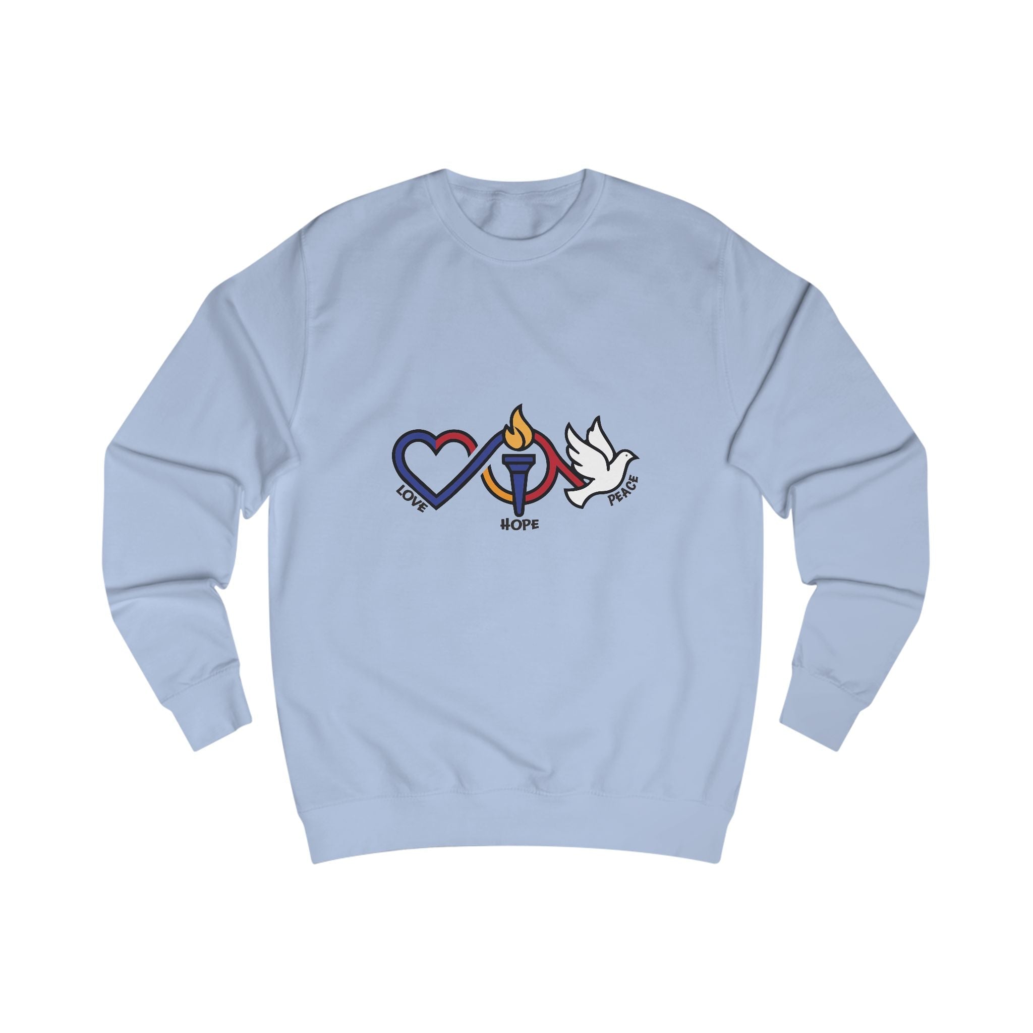 Love Hope Peace Sweatshirt — Heart, Candle & Dove Comfort Pullover - Jana Recrafted