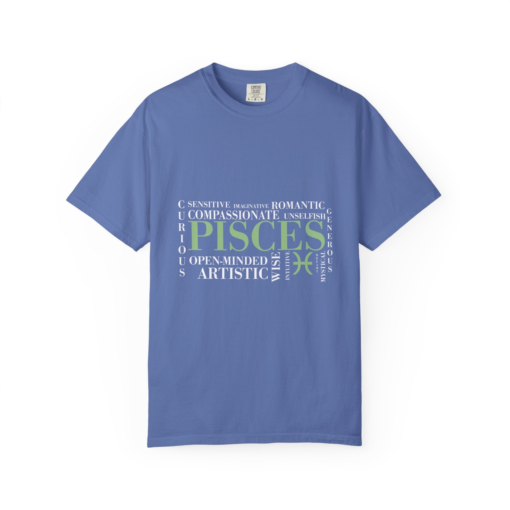 Pisces Zodiac Tee | T-shirt, Astrology Sign, Minimal Green Text - Jana Recrafted