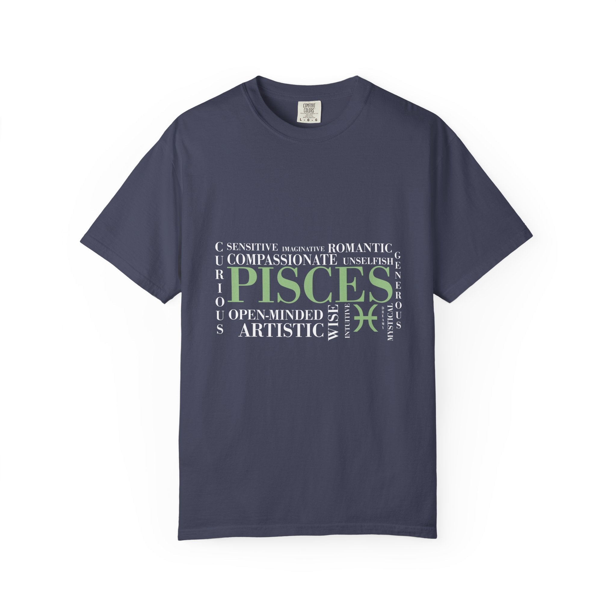 Pisces Zodiac Tee | T-shirt, Astrology Sign, Minimal Green Text - Jana Recrafted