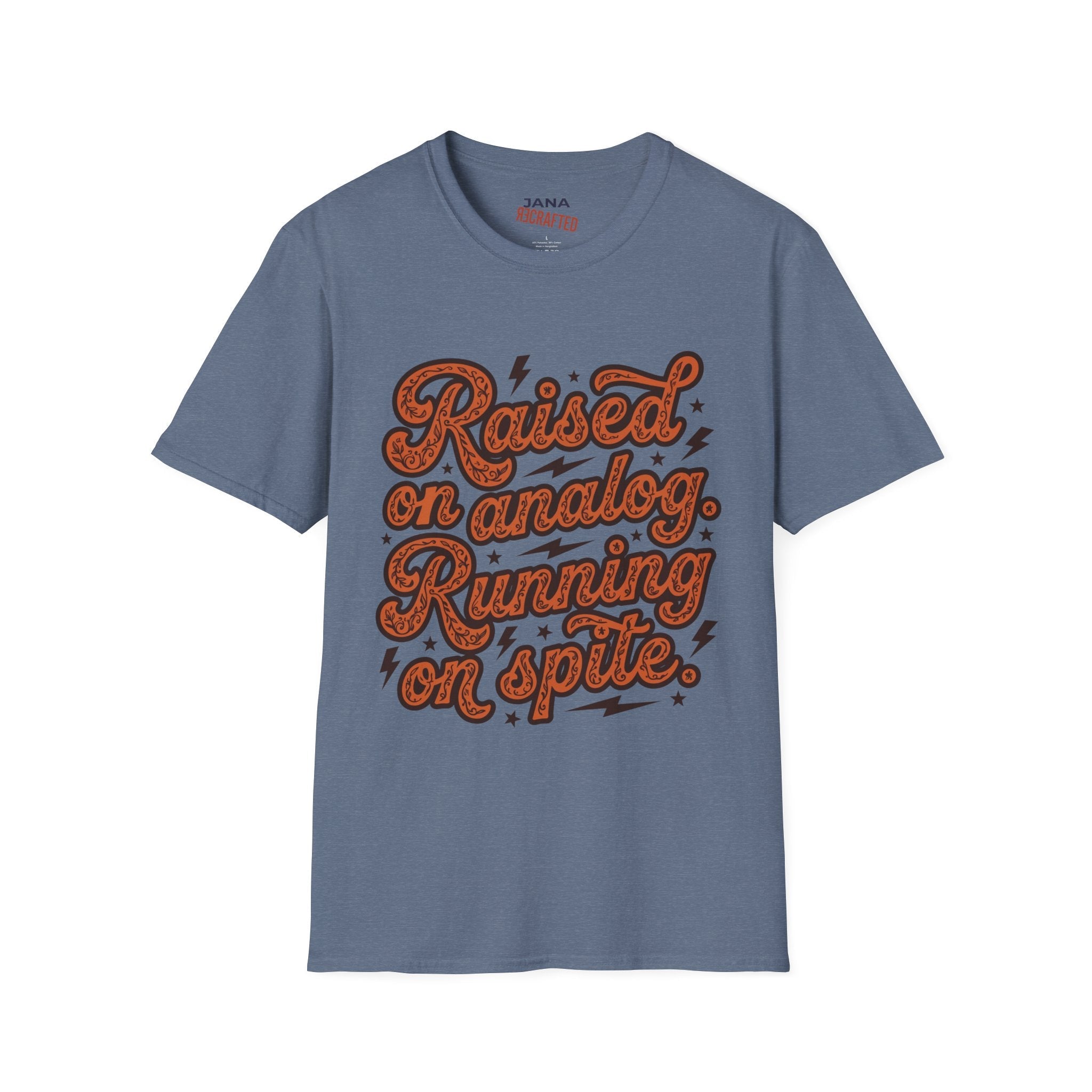 Raised on Analog T-Shirt — Retro Psychedelic Script Tee - Jana Recrafted