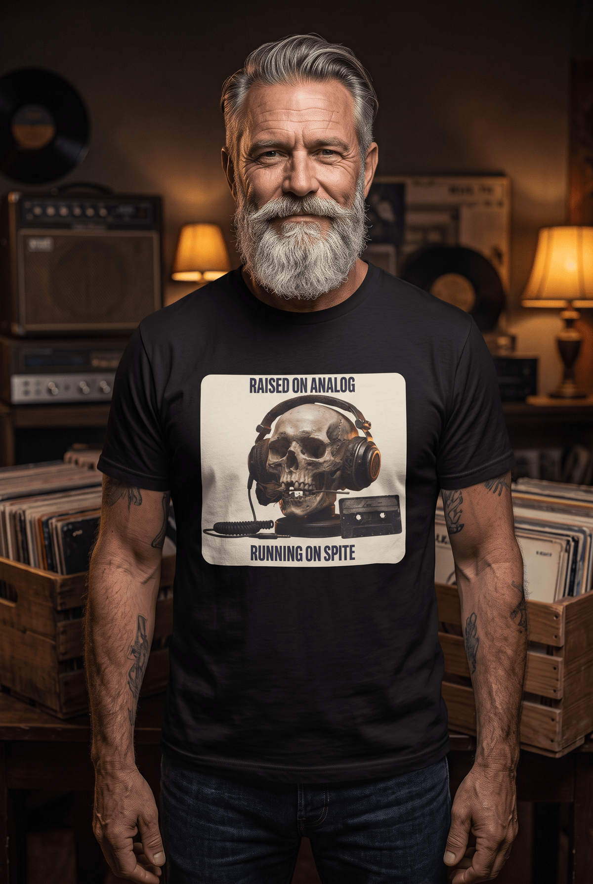 Raised on Analog T-Shirt — Skull Headphones Tee - Jana Recrafted