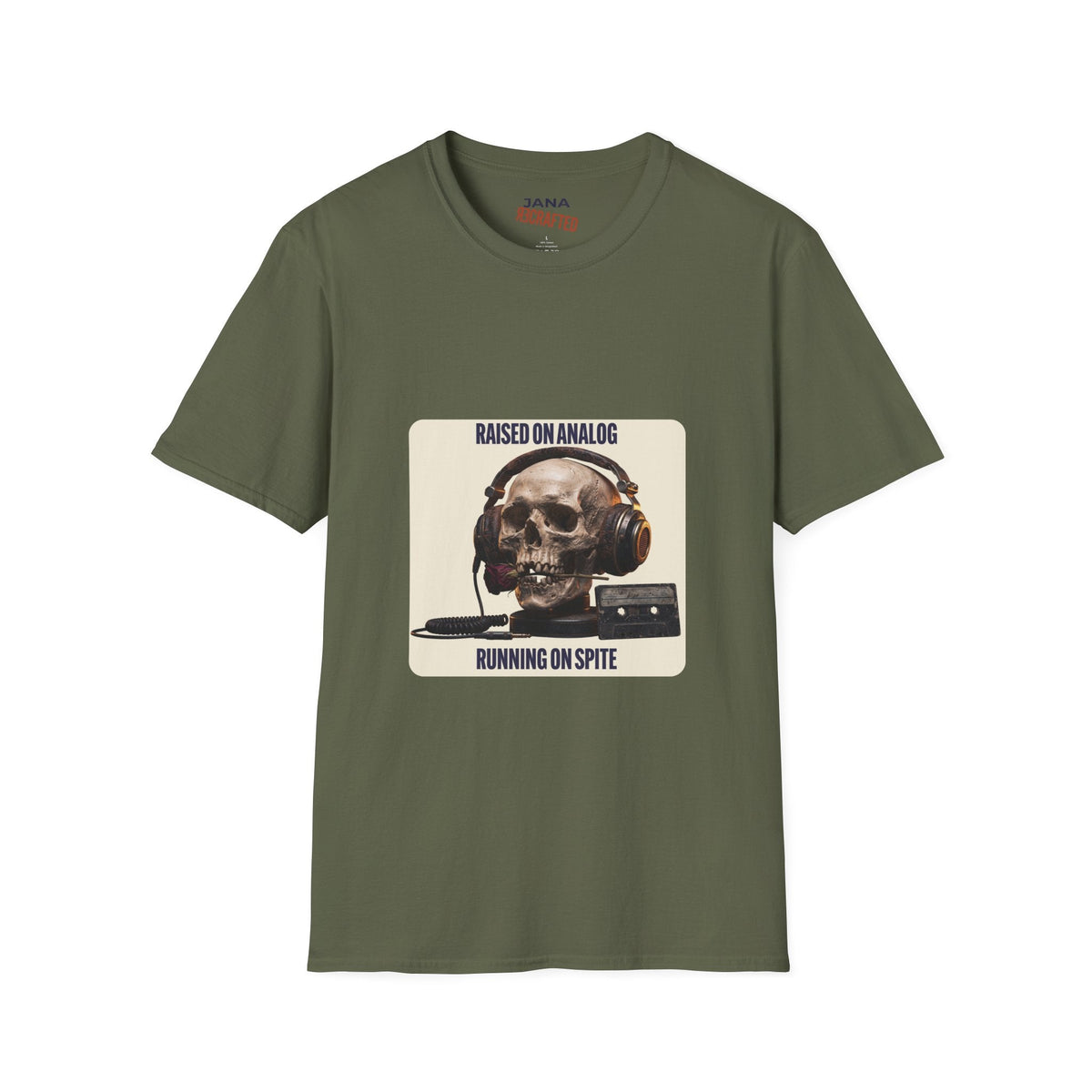 Raised on Analog T-Shirt — Skull Headphones Tee - Jana Recrafted