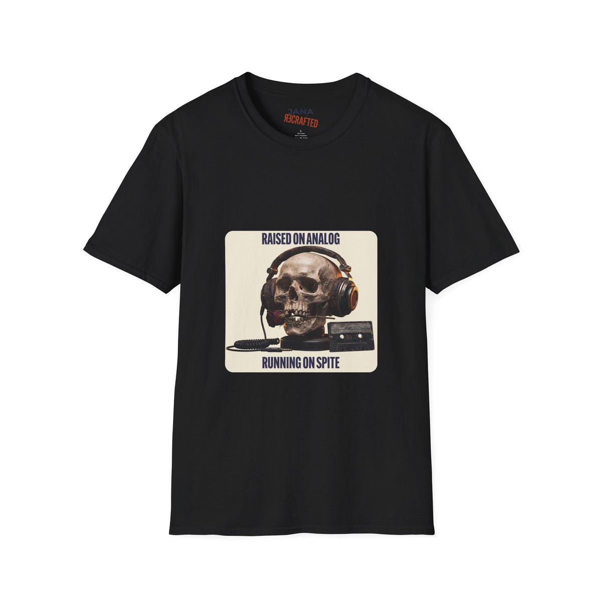 Raised on Analog T-Shirt — Skull Headphones Tee - Jana Recrafted
