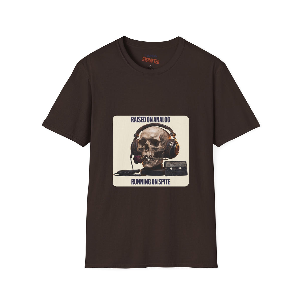 Raised on Analog T-Shirt — Skull Headphones Tee - Jana Recrafted