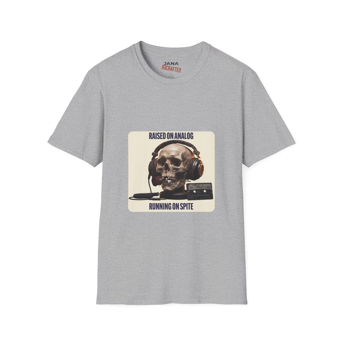 Raised on Analog T-Shirt — Skull Headphones Tee - Jana Recrafted