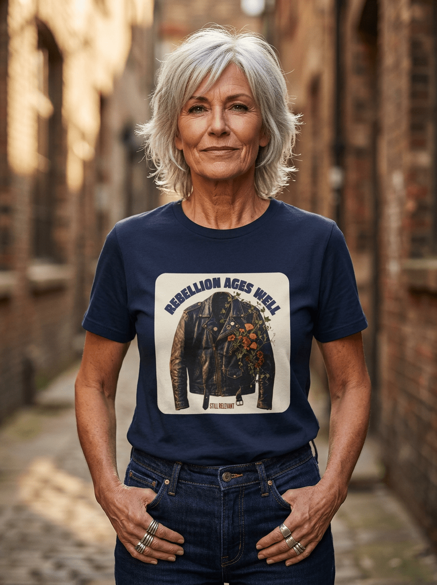 Rebellion Ages Well | Vintage Leather Jacket with Wildflowers T-Shirt - Jana Recrafted