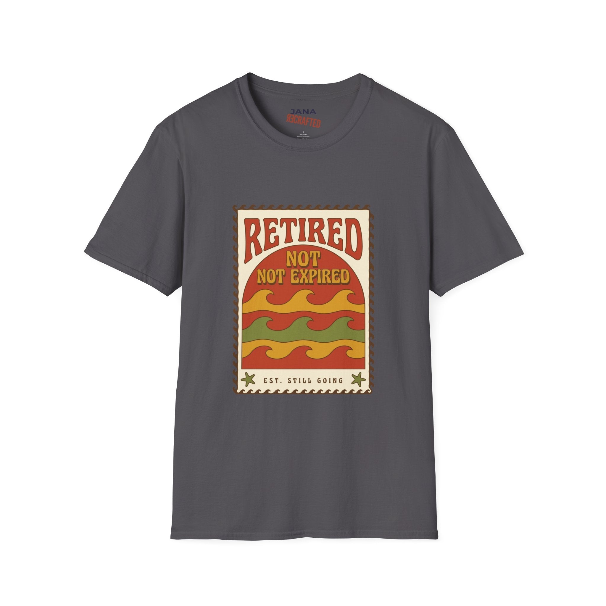 Retired Not Expired T-Shirt — Retro Sunset Retirement Tee - Jana Recrafted