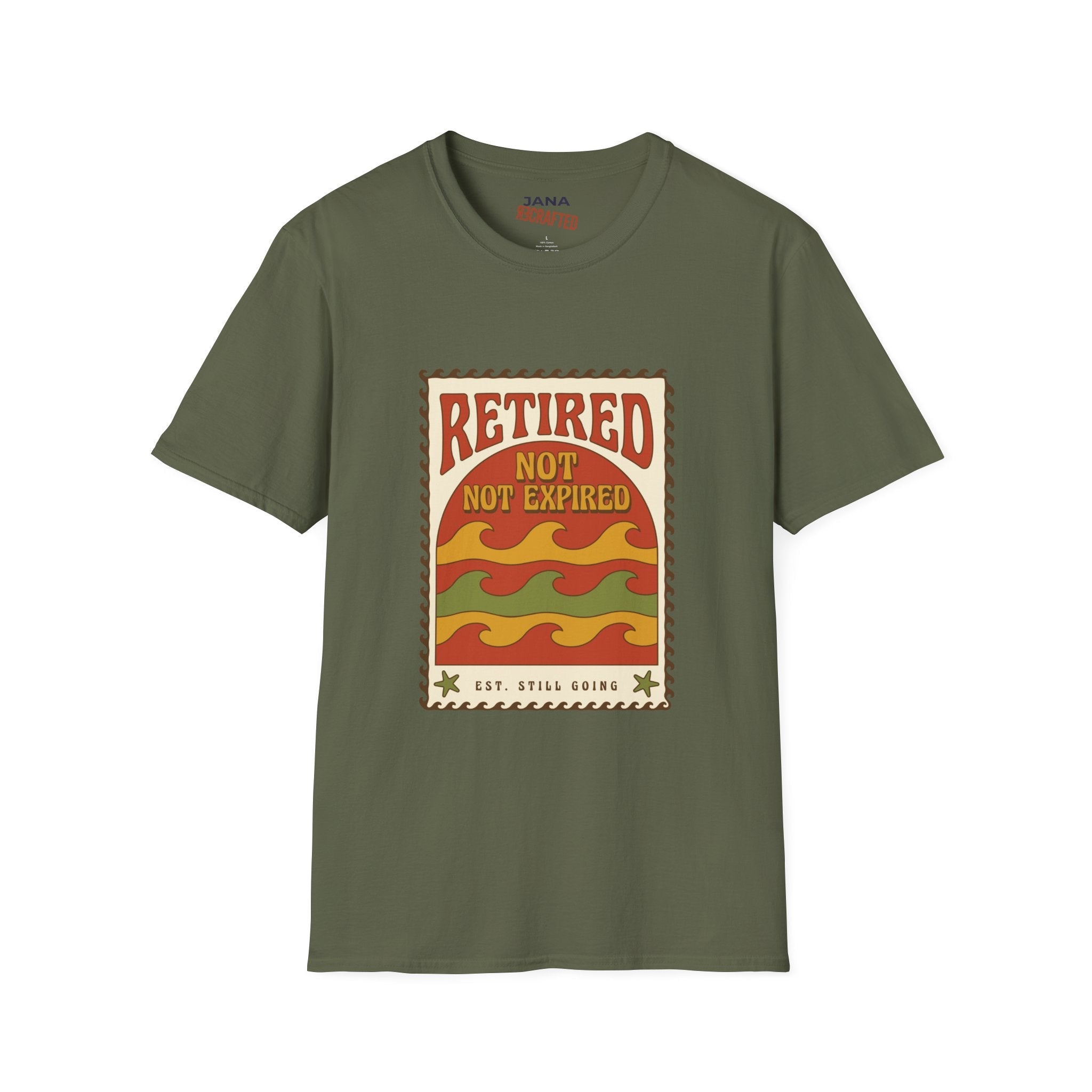 Retired Not Expired T-Shirt — Retro Sunset Retirement Tee - Jana Recrafted