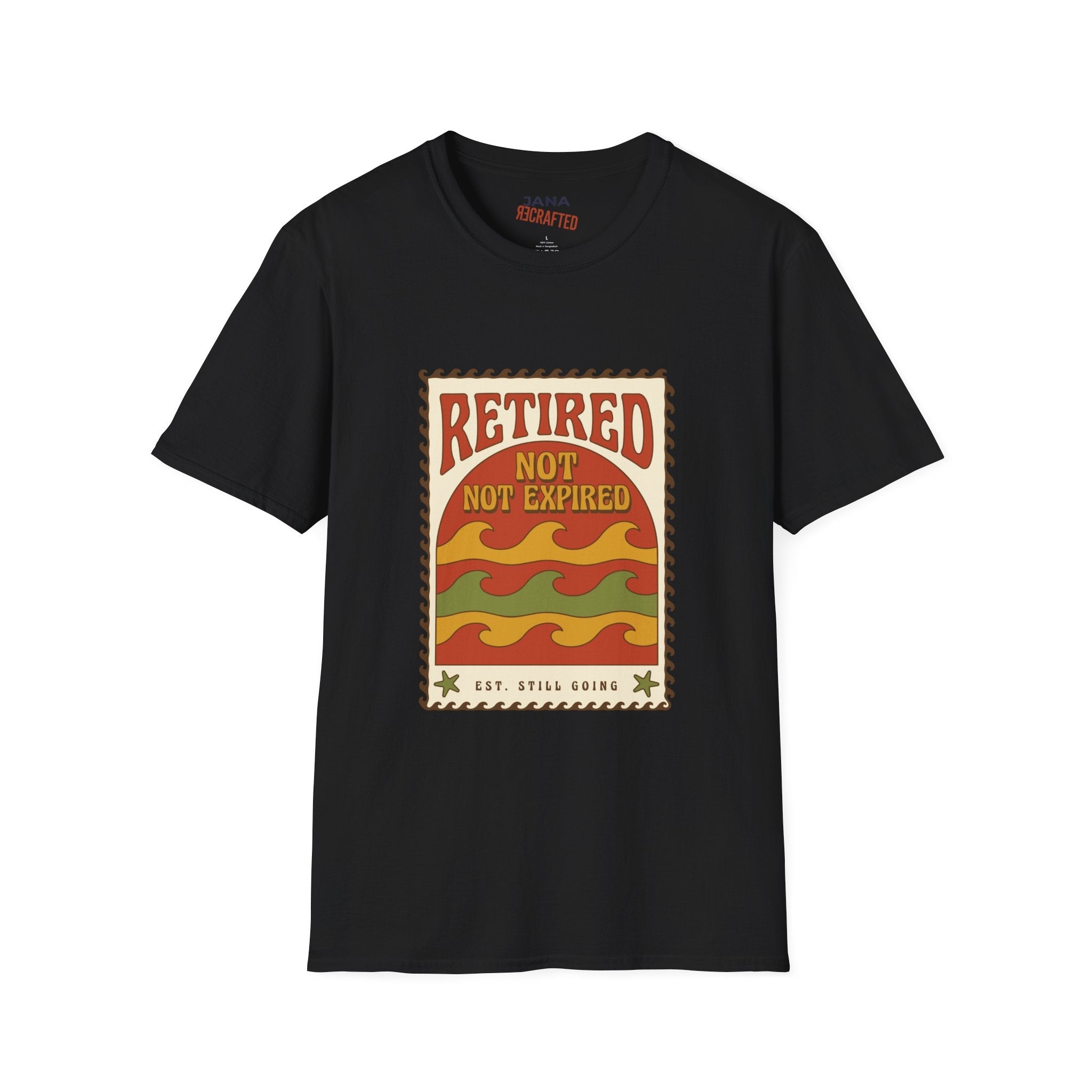 Retired Not Expired T-Shirt — Retro Sunset Retirement Tee - Jana Recrafted